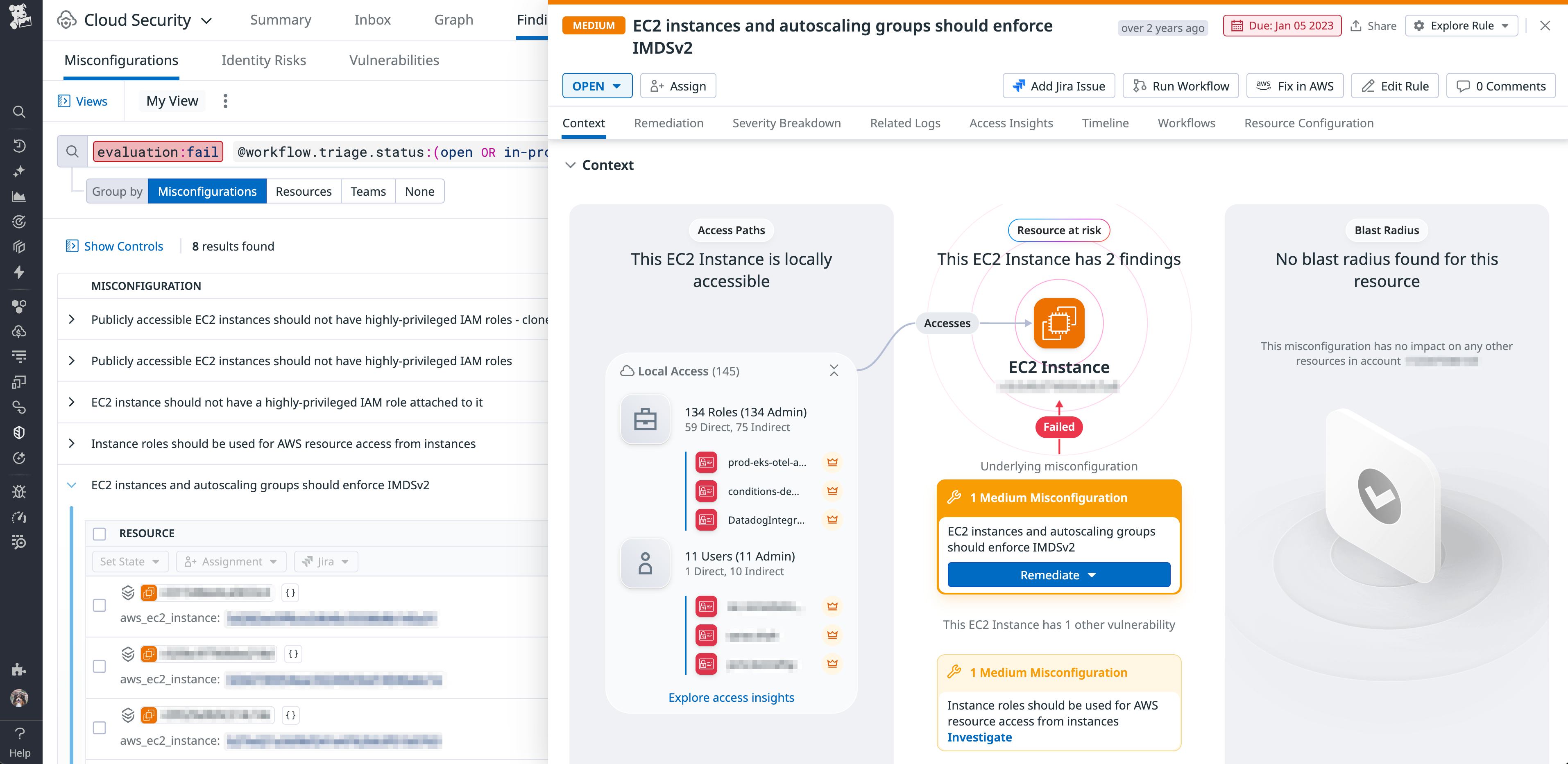 Vulnerable EC2 instance finding in Datadog Cloud Security