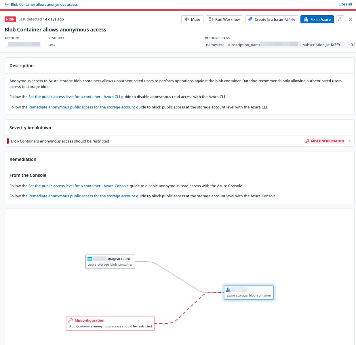 Vulnerable blob storage finding in Datadog Cloud Security Vulnerable blob storage finding in Datadog Cloud Security