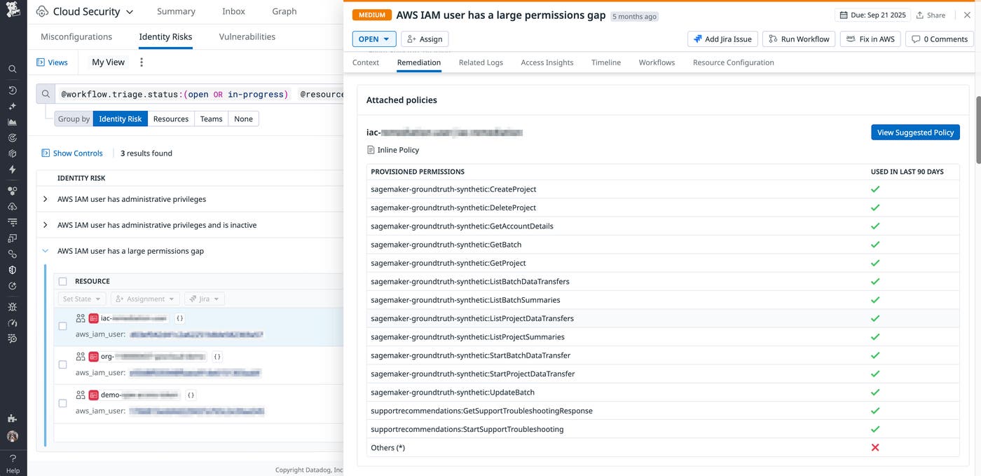 Resource with permissions gap in Datadog Cloud Security Resource with permissions gap in Datadog Cloud Security