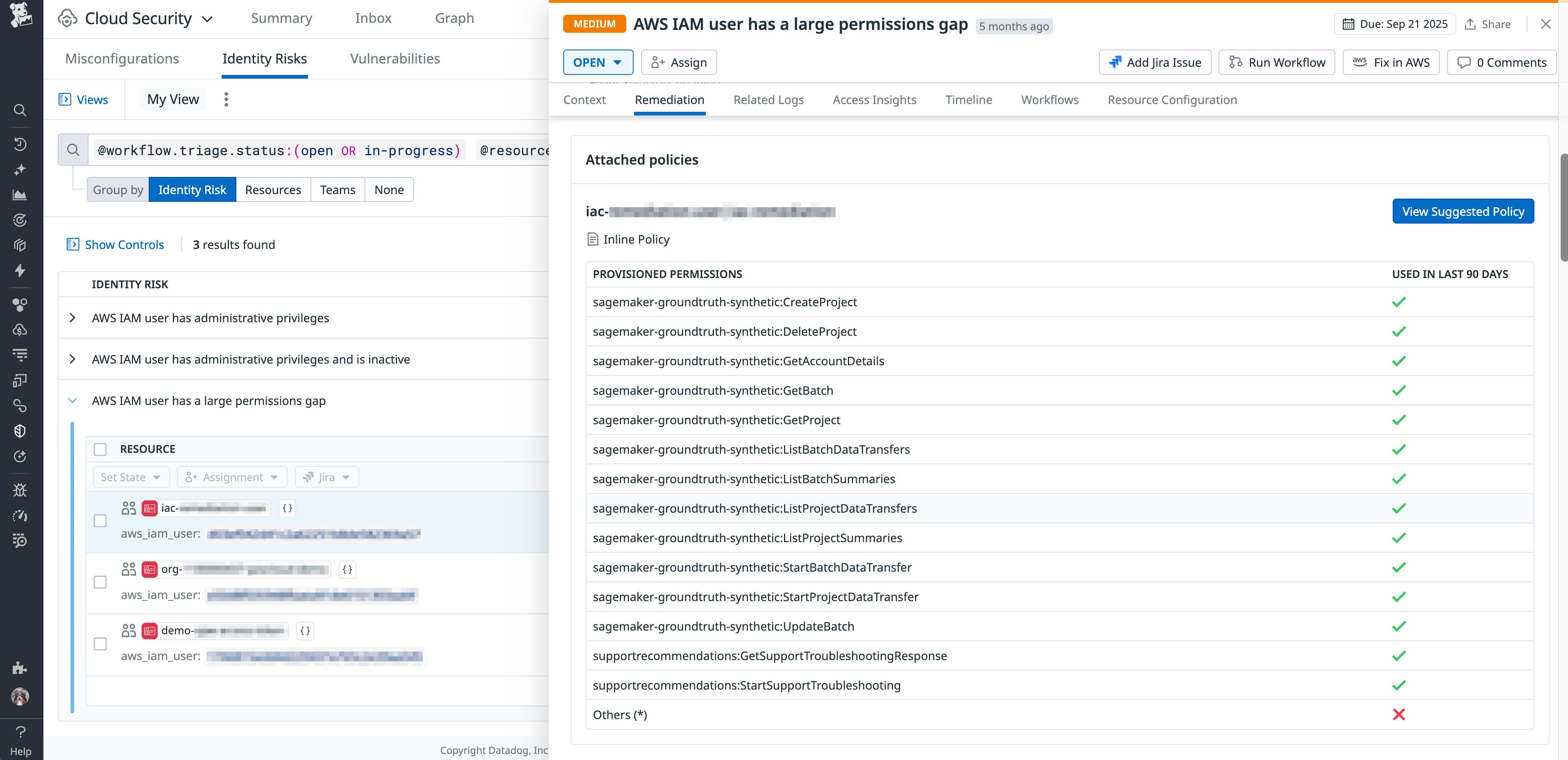 Resource with permissions gap in Datadog Cloud Security Resource with permissions gap in Datadog Cloud Security