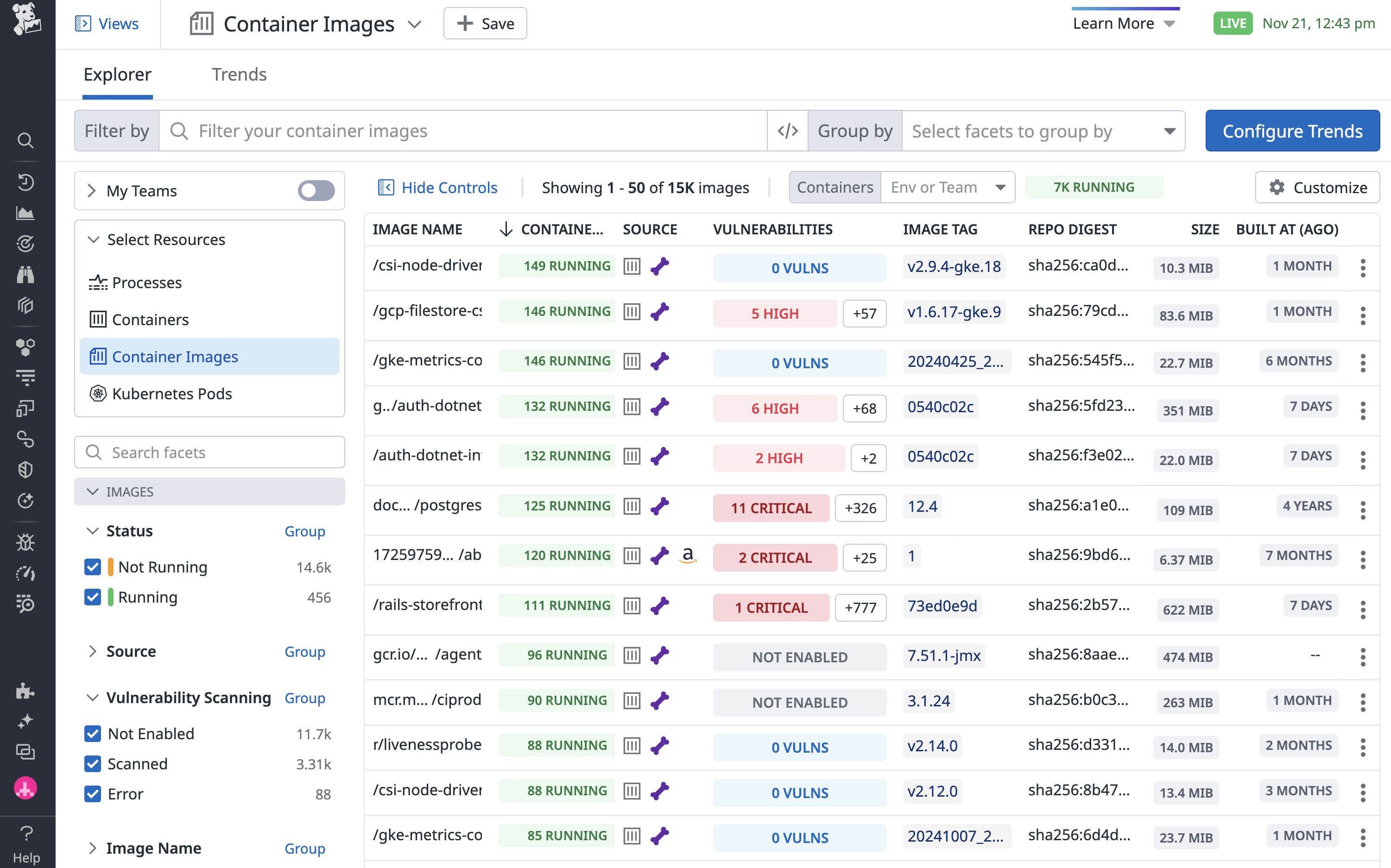 Cloud Security Vulnerability Explorer Container Image Catalog.