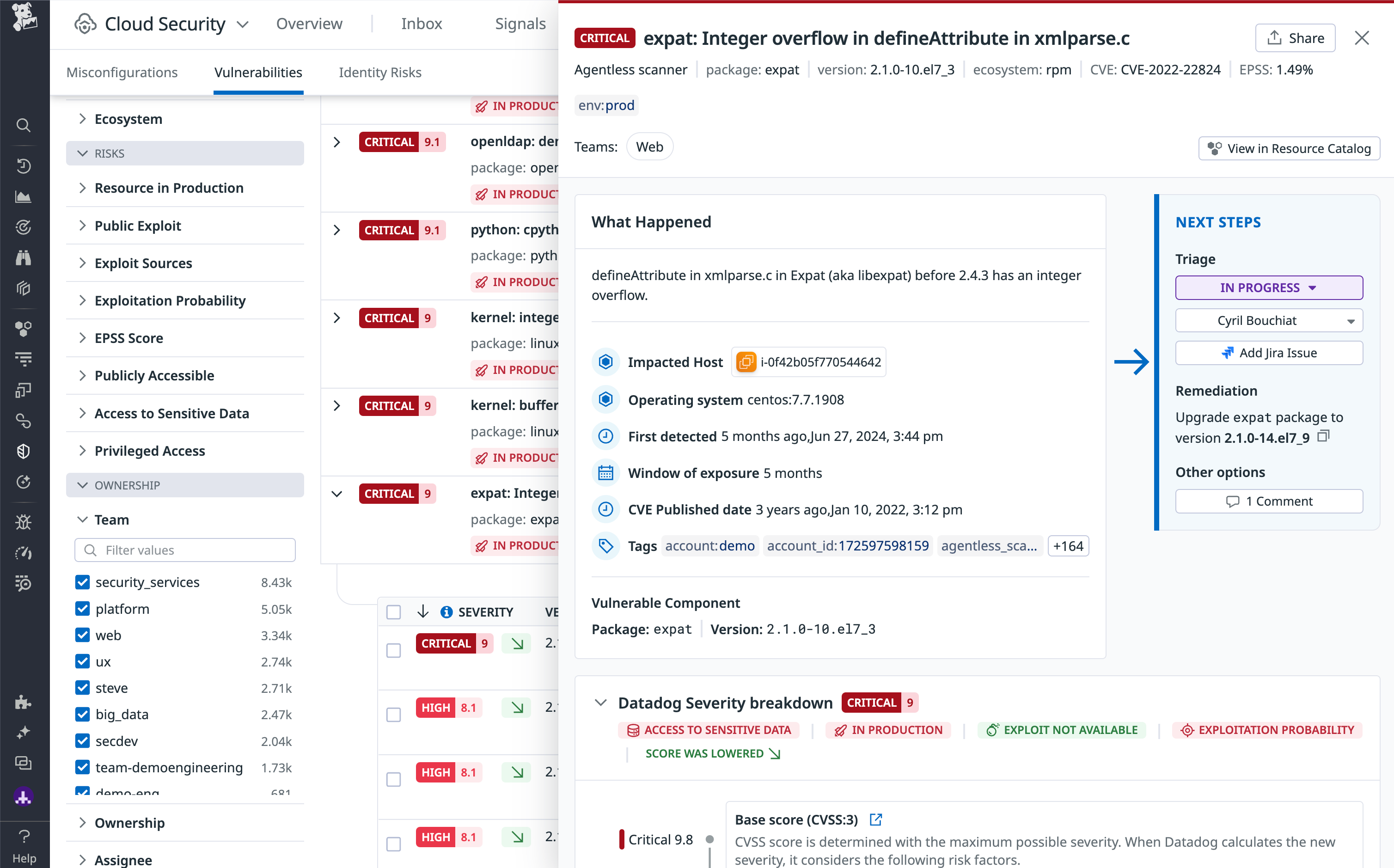 Cloud Security Vulnerability Explorer Container Image Catalog.