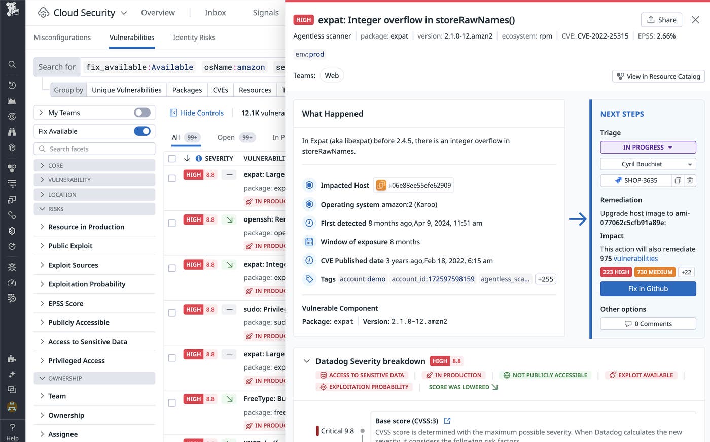 Vulnerabilities list with varying statuses Vulnerabilities list with varying statuses