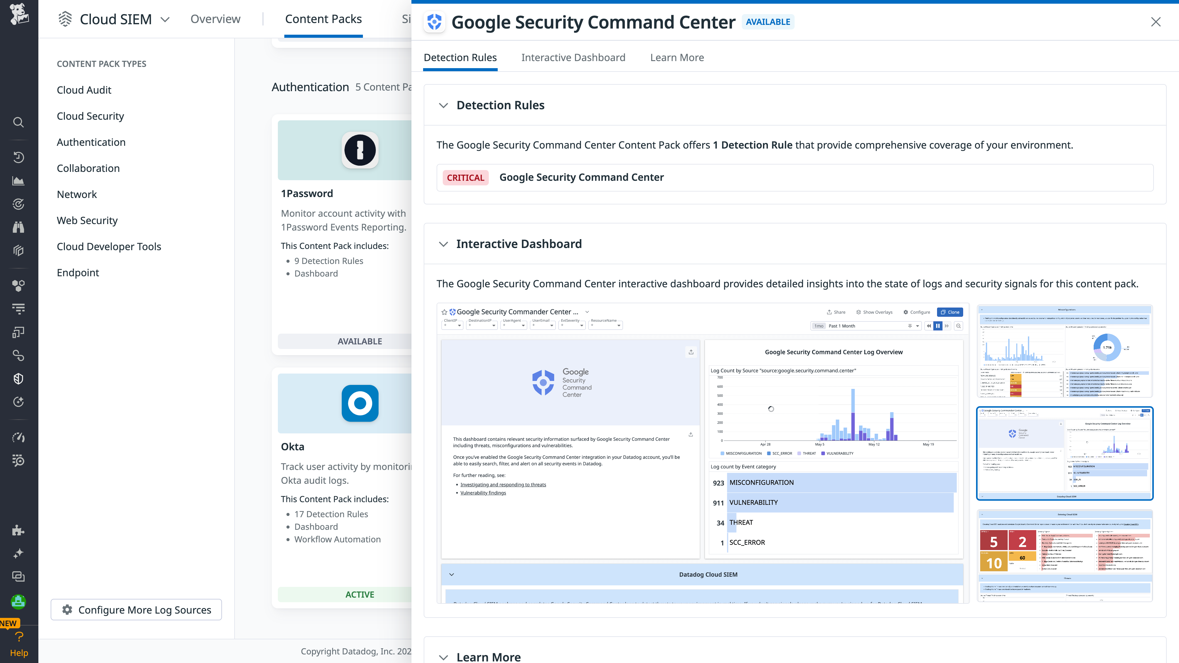 Google Security Command Center Content Pack