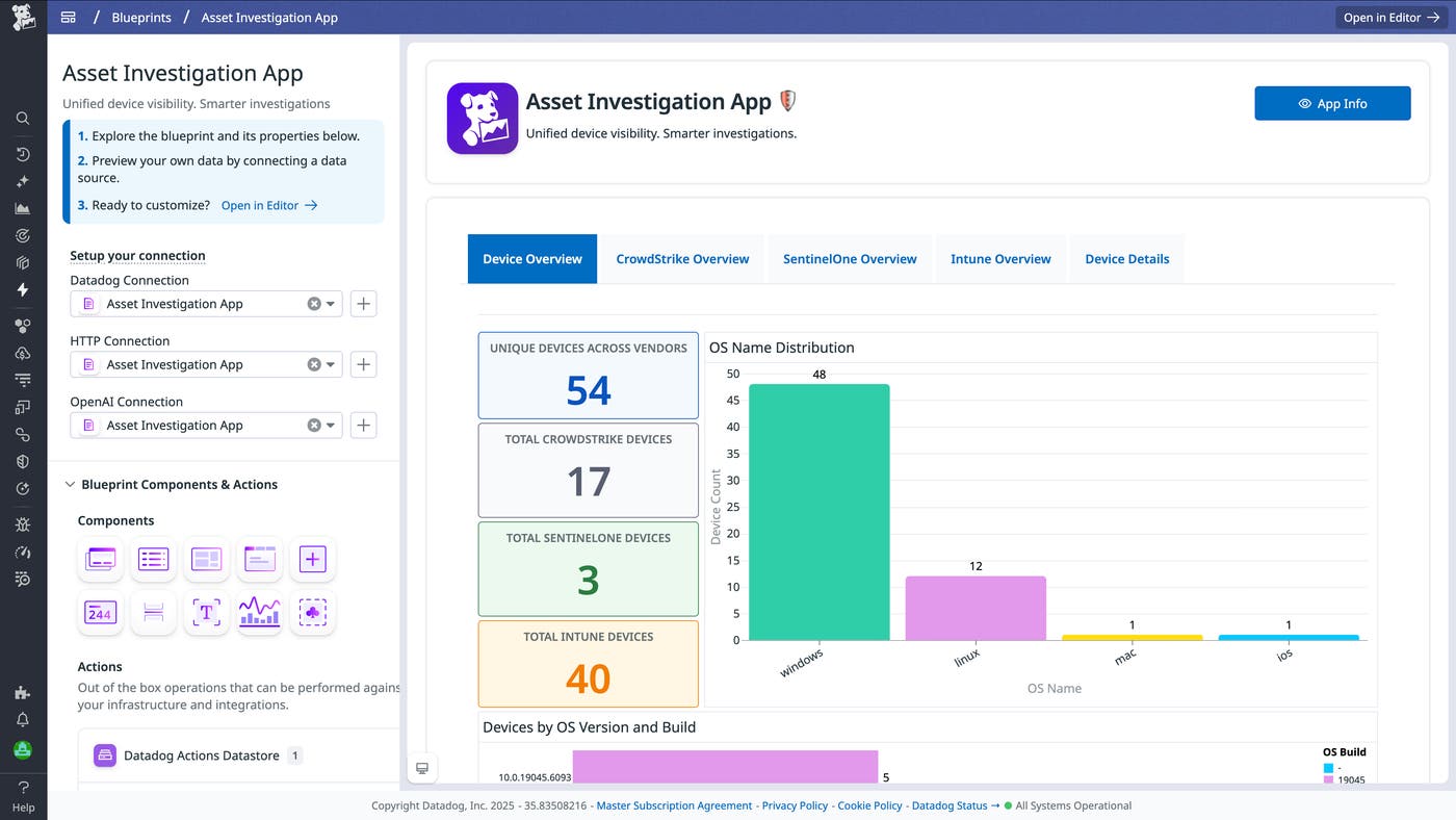Screenshot of the Asset Investigation App homescreen showing different connected devices on the Device Overview tab. Screenshot of the Asset Investigation App homescreen showing different connected devices on the Device Overview tab.