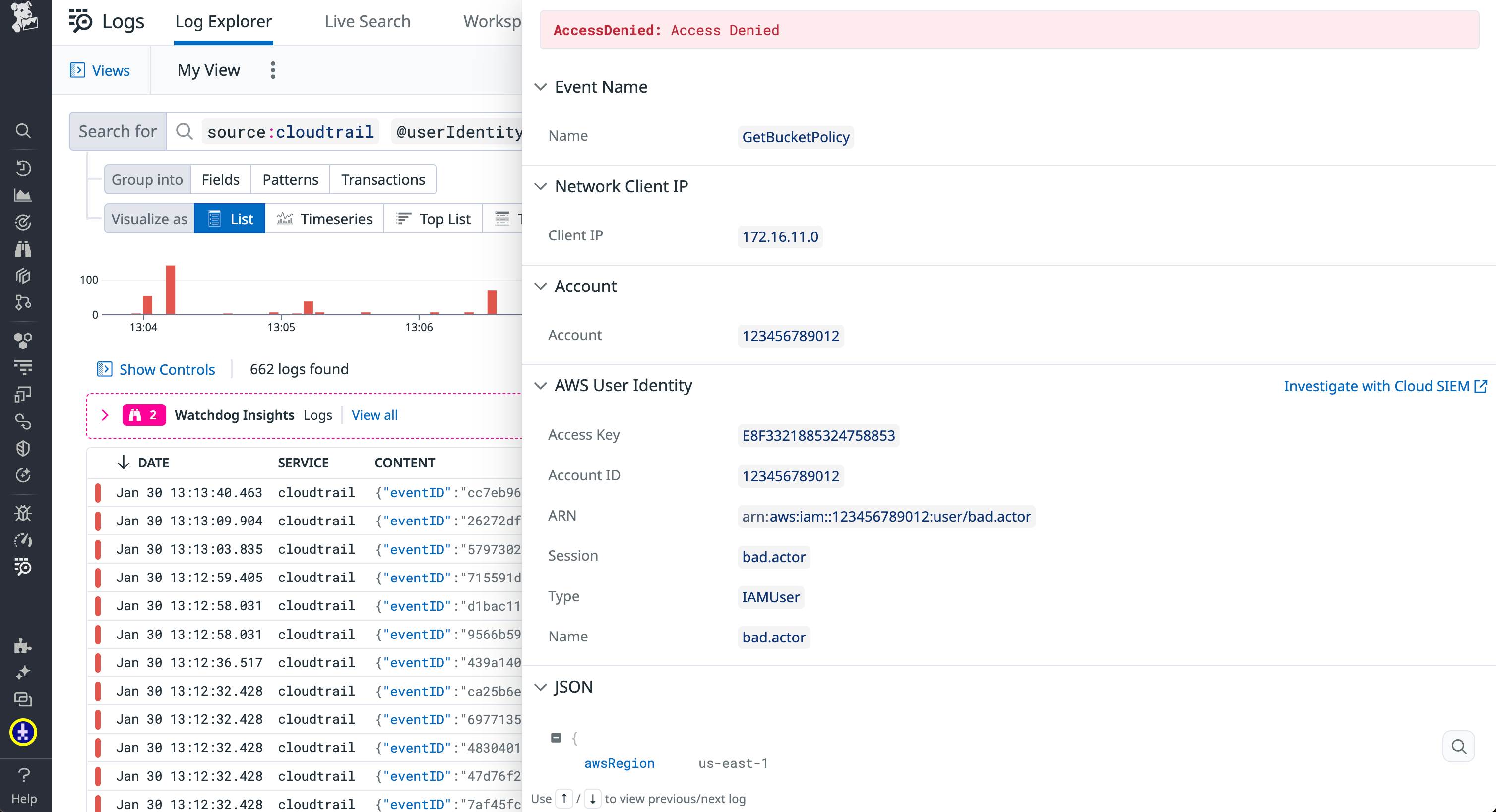 Review user identities in logs