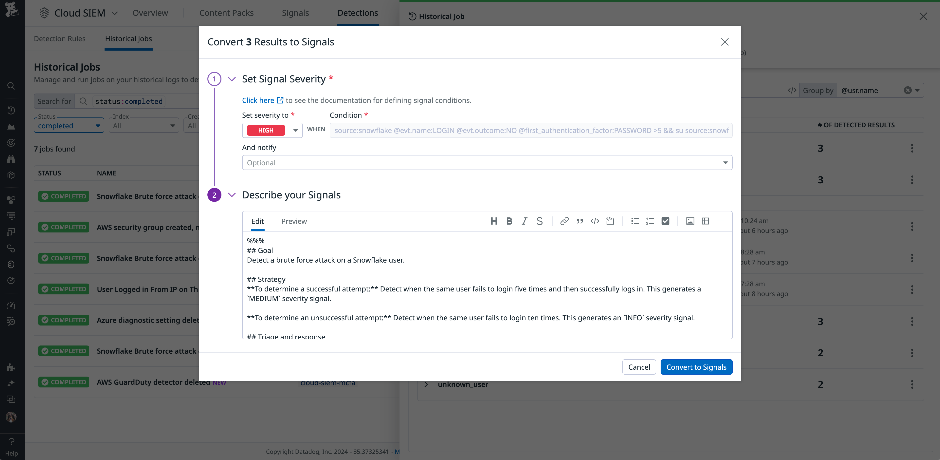 Convert a job to a Datadog Signal