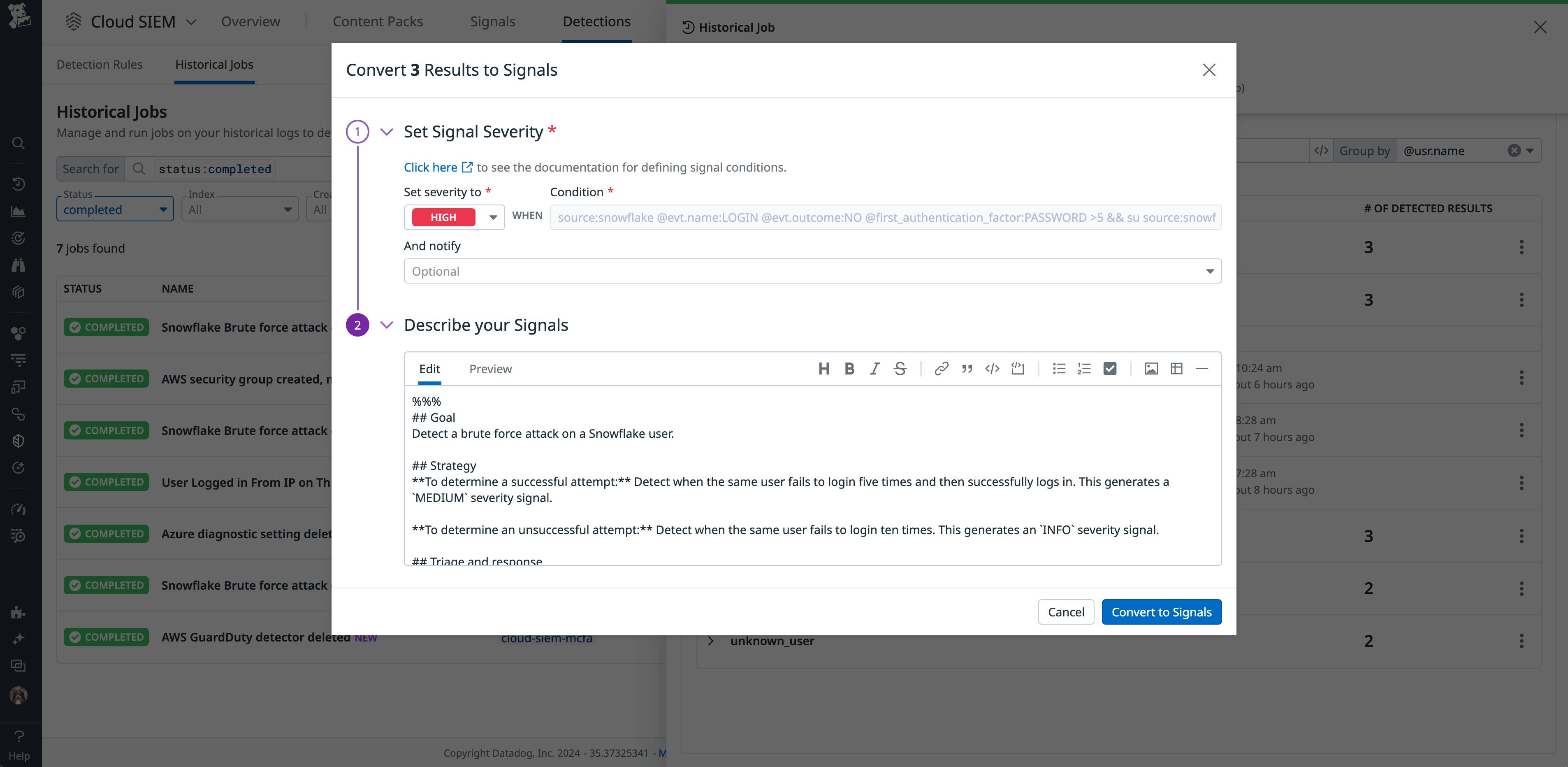 Convert a job to a Datadog Signal Convert a job to a Datadog Signal