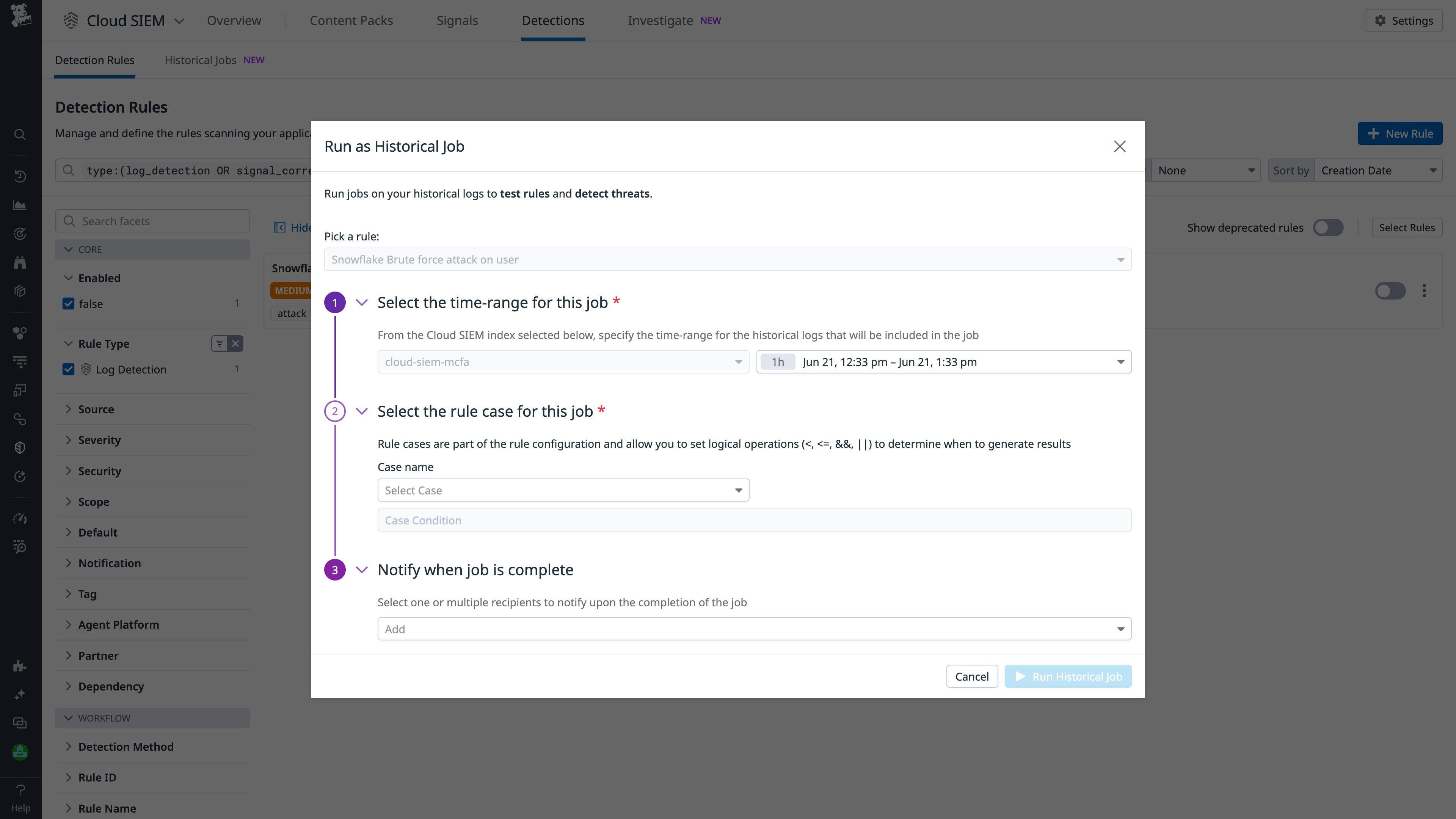 Create historical job Create historical job