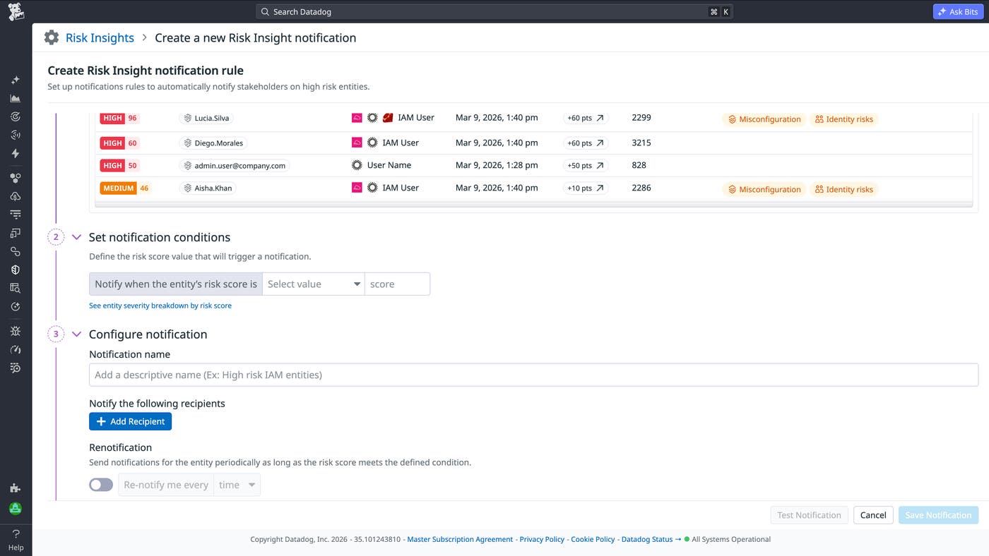 Configuration page for Risk Insights Notifications Configuration page for Risk Insights Notifications