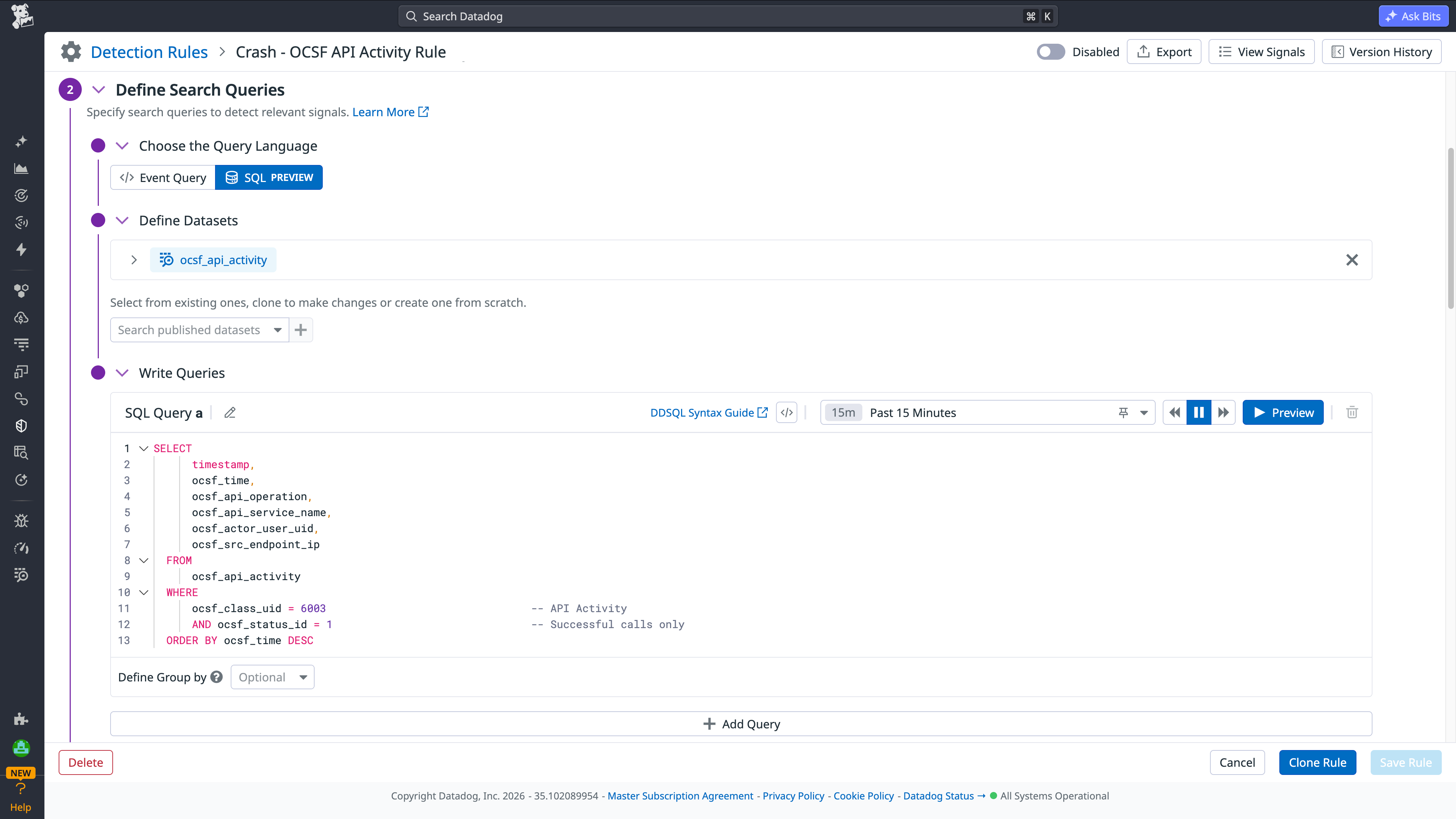 New SQL-based detection rule using OCSF data