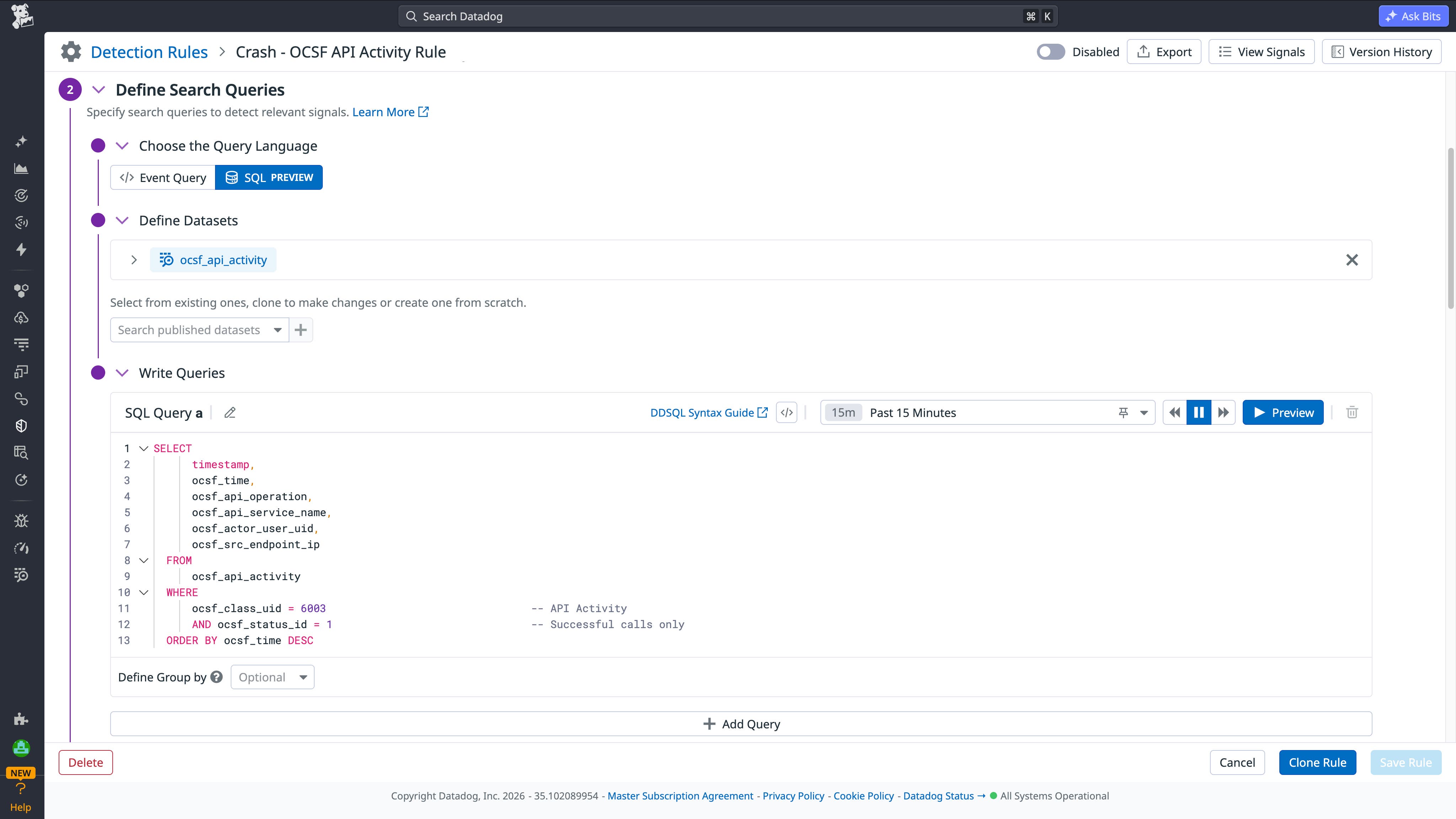 New SQL-based detection rule using OCSF data New SQL-based detection rule using OCSF data