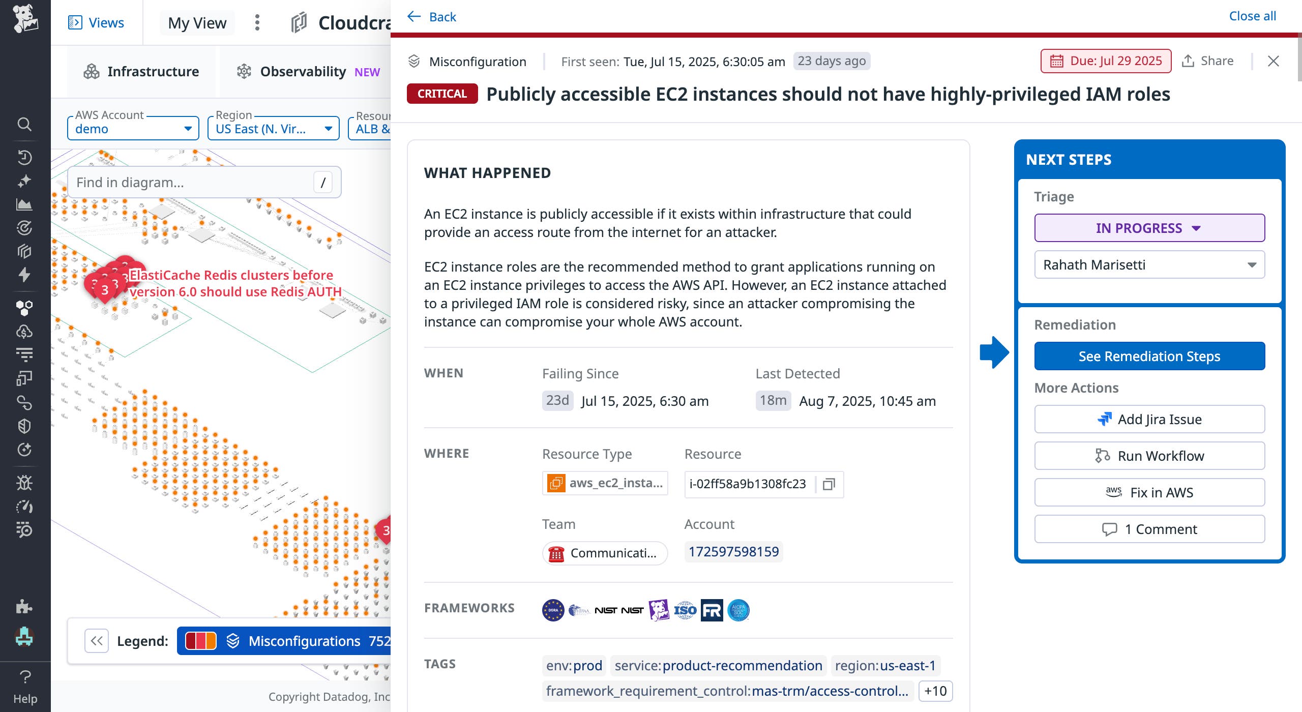 View of misconfigurations on Cloudcraft infrastructure diagram View of misconfigurations on Cloudcraft infrastructure diagram