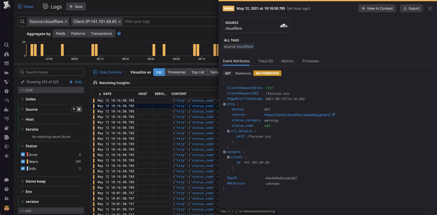 Cloudflare logs in the Log Explorer filtered based on IP address. Cloudflare logs in the Log Explorer filtered based on IP address.