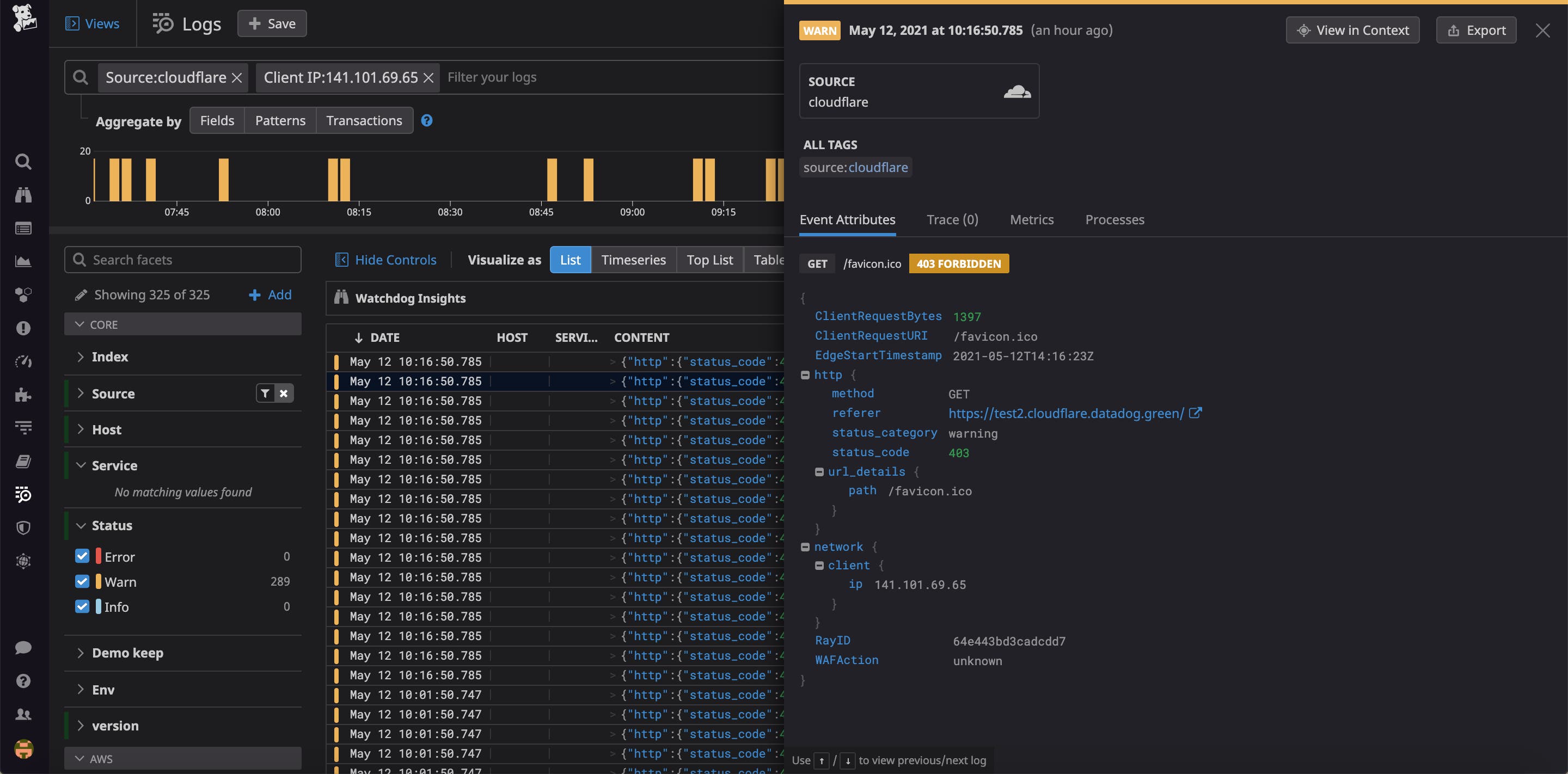 Cloudflare logs in the Log Explorer filtered based on IP address. Cloudflare logs in the Log Explorer filtered based on IP address.