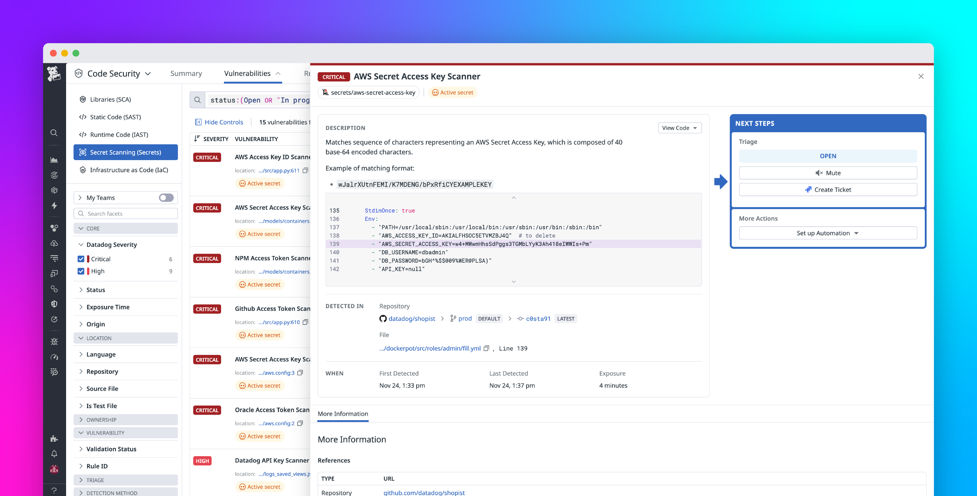 Detect and block exposed credentials with Datadog Secret Scanning