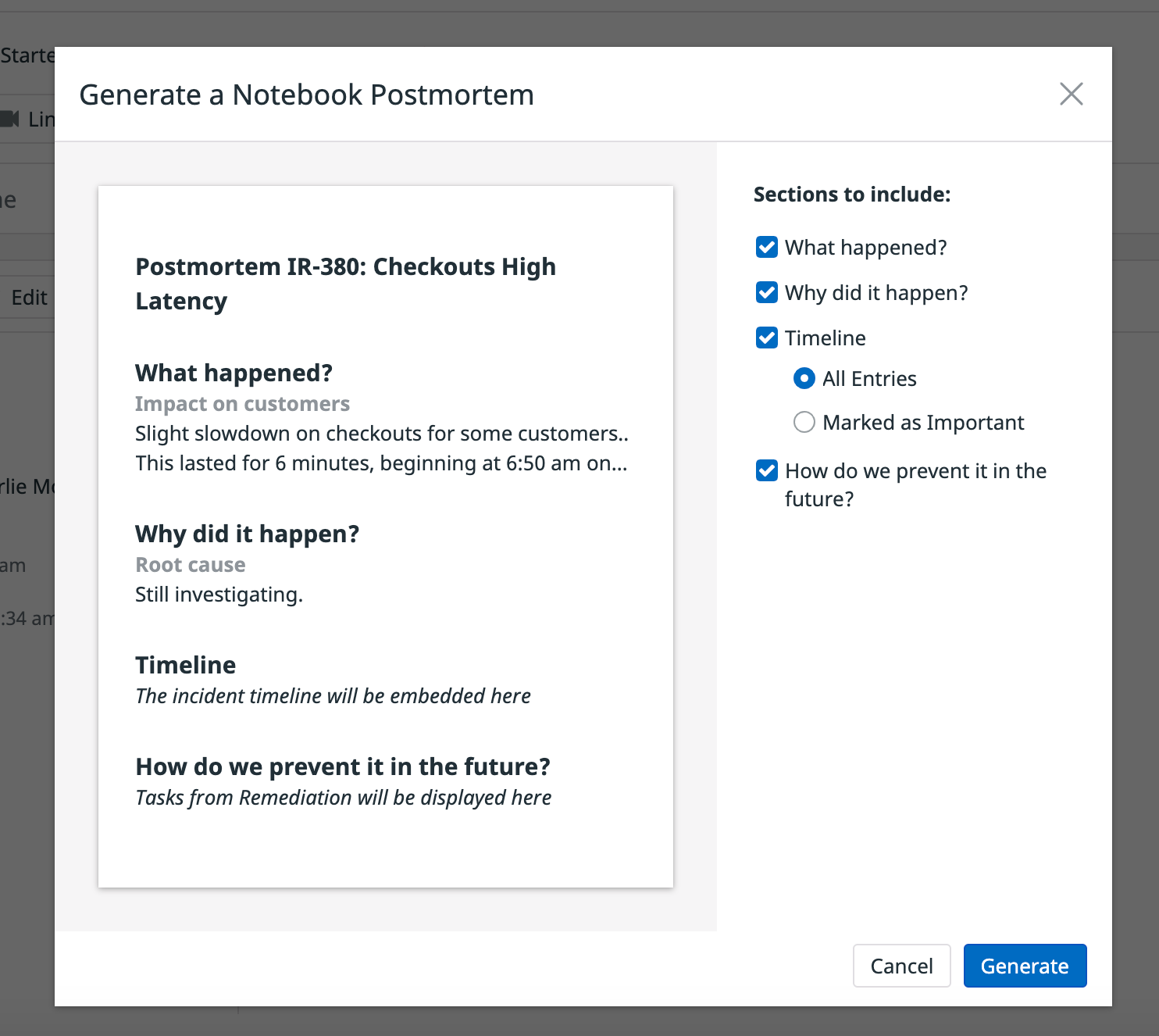 Generate notebook from an incident