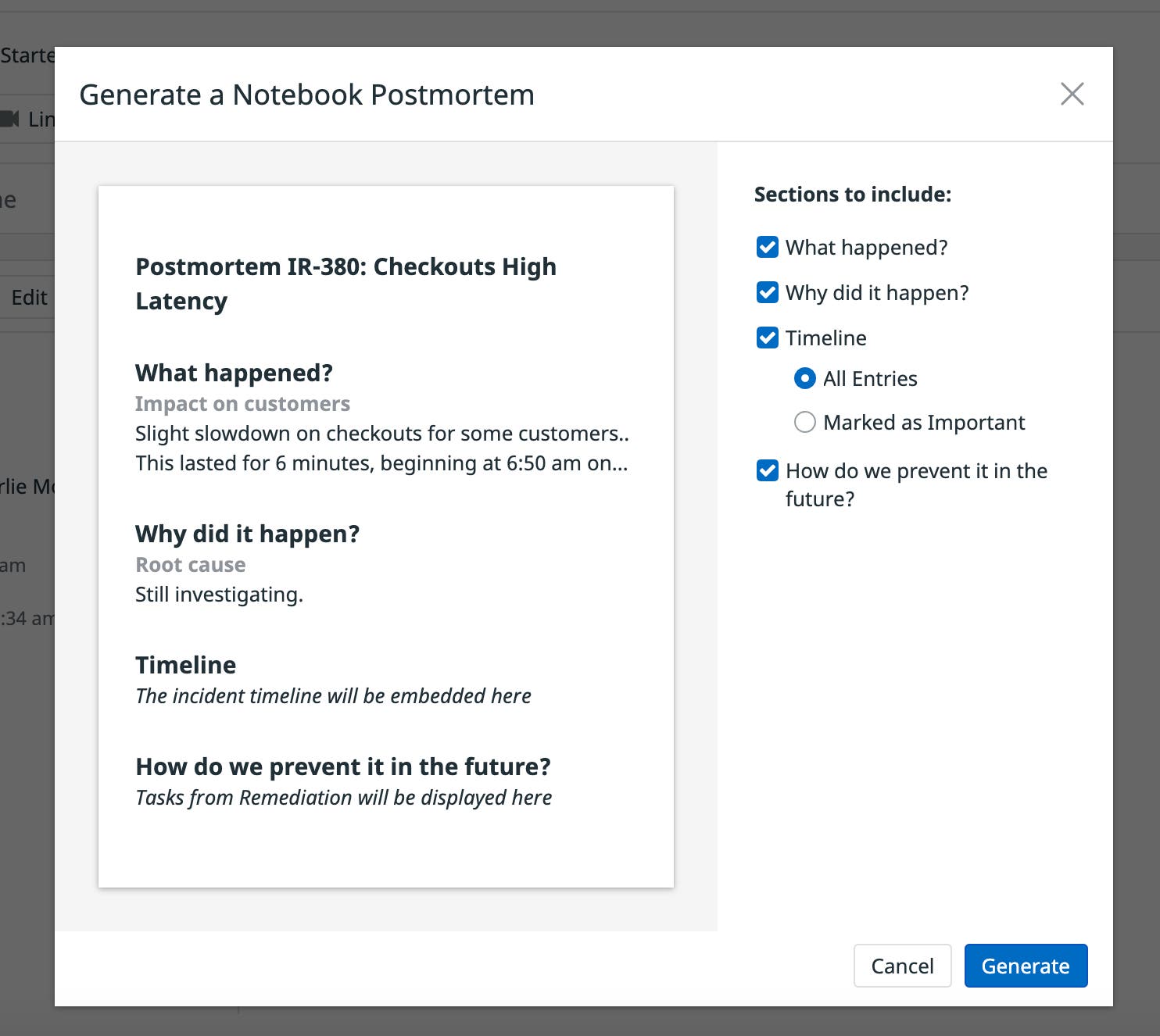 Generate notebook from an incident Generate notebook from an incident