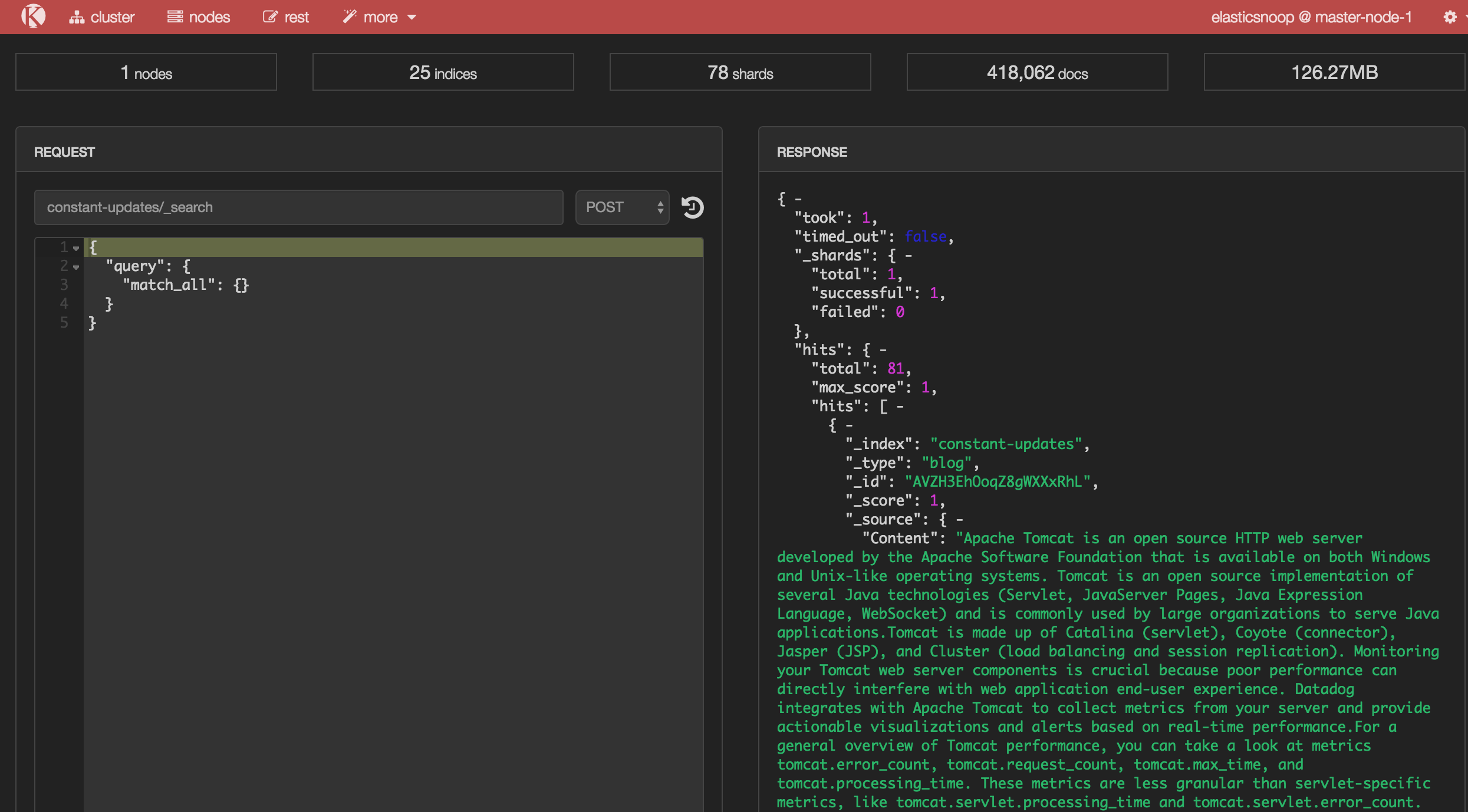 kopf rest api elasticsearch metrics