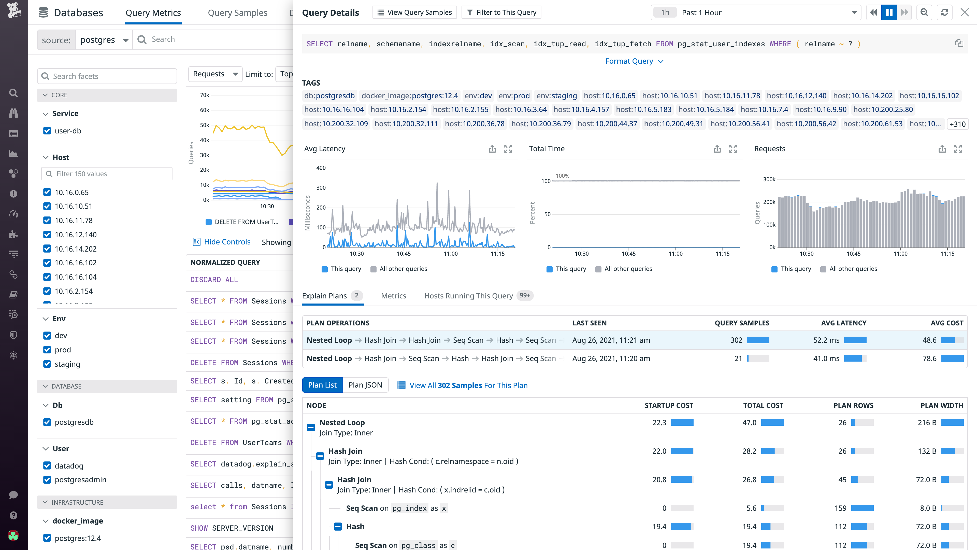 View explain plans for each normalized query in Datadog Database Monitoring