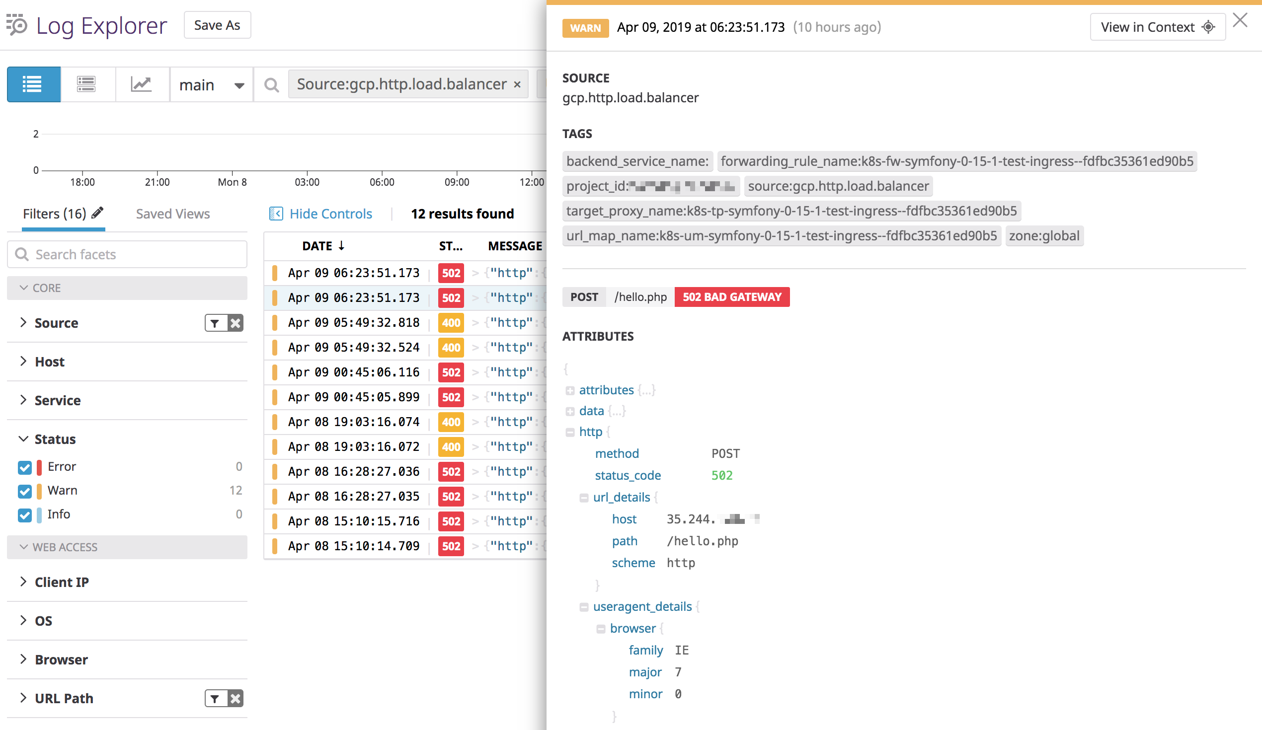 Datadog automatically parses Stackdriver JSON logs