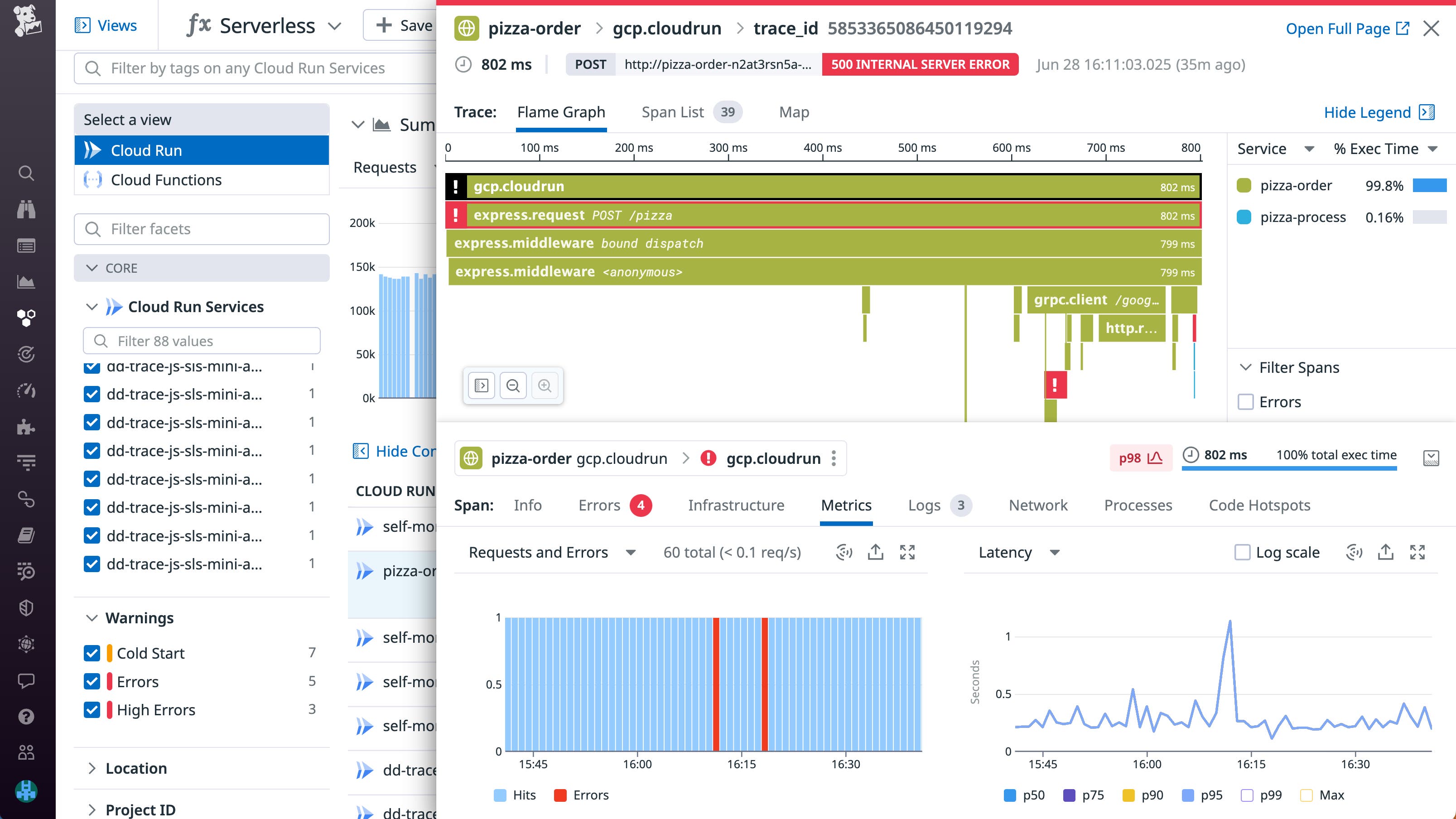 Observe latency spikes by inspecting your traces. Observe latency spikes by inspecting your traces.