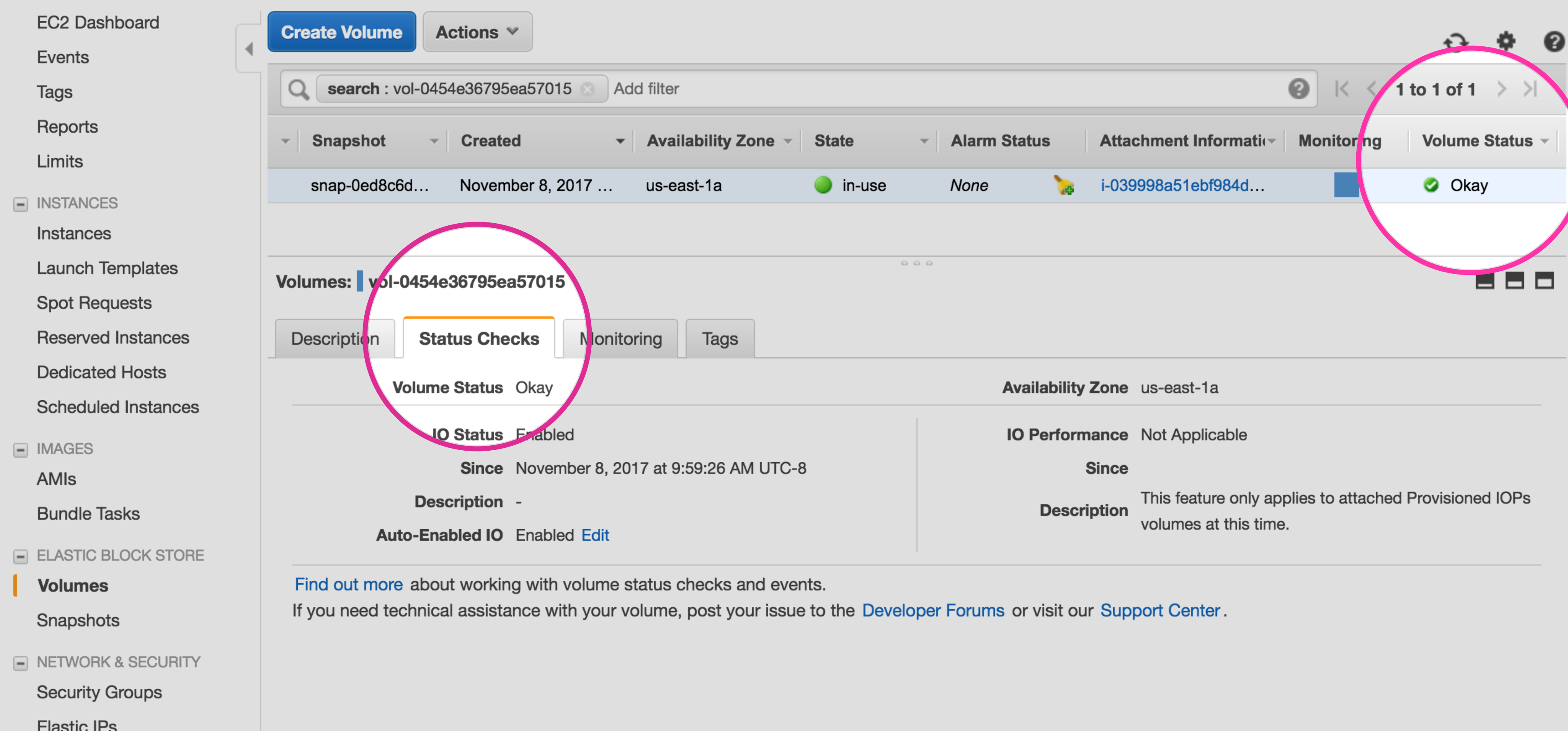 EBS volume status checks