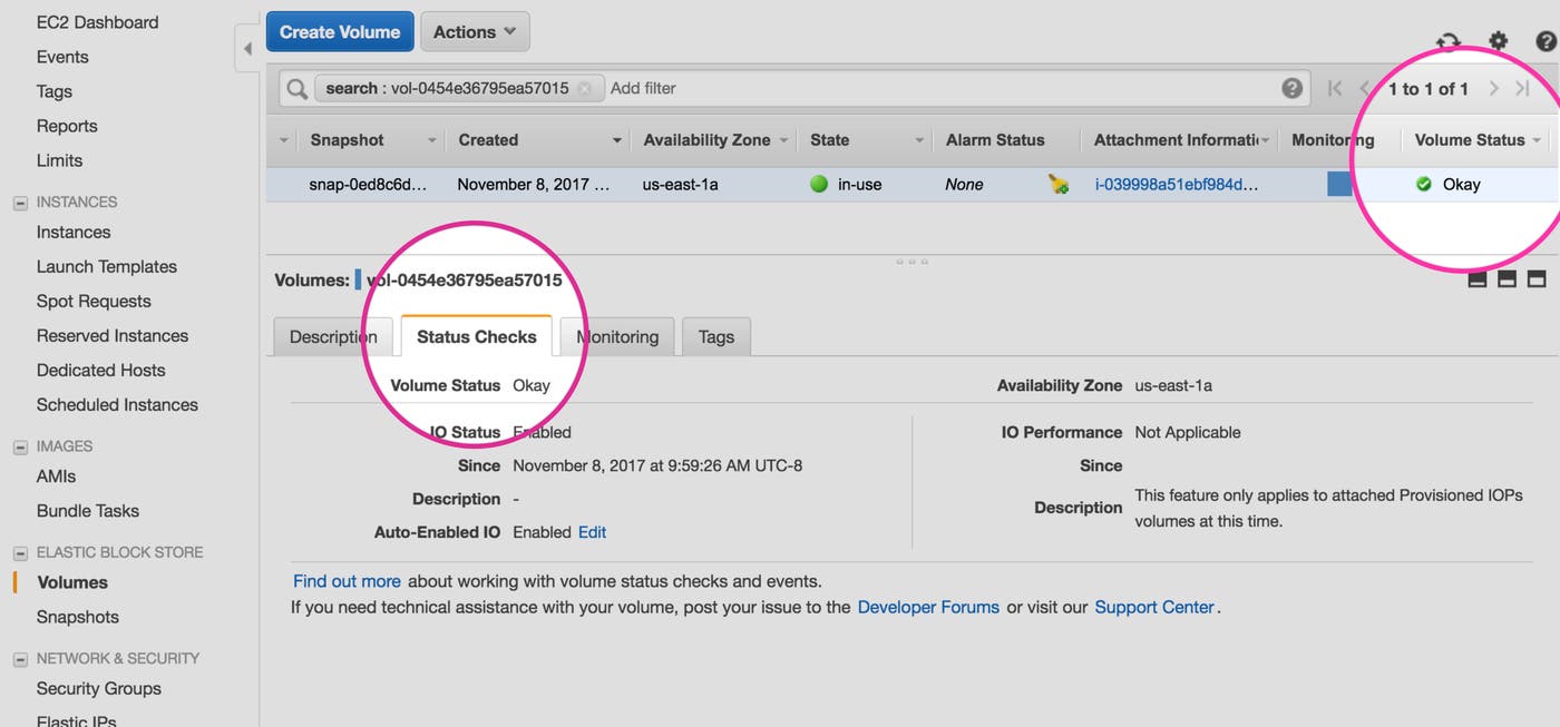 EBS volume status checks EBS volume status checks