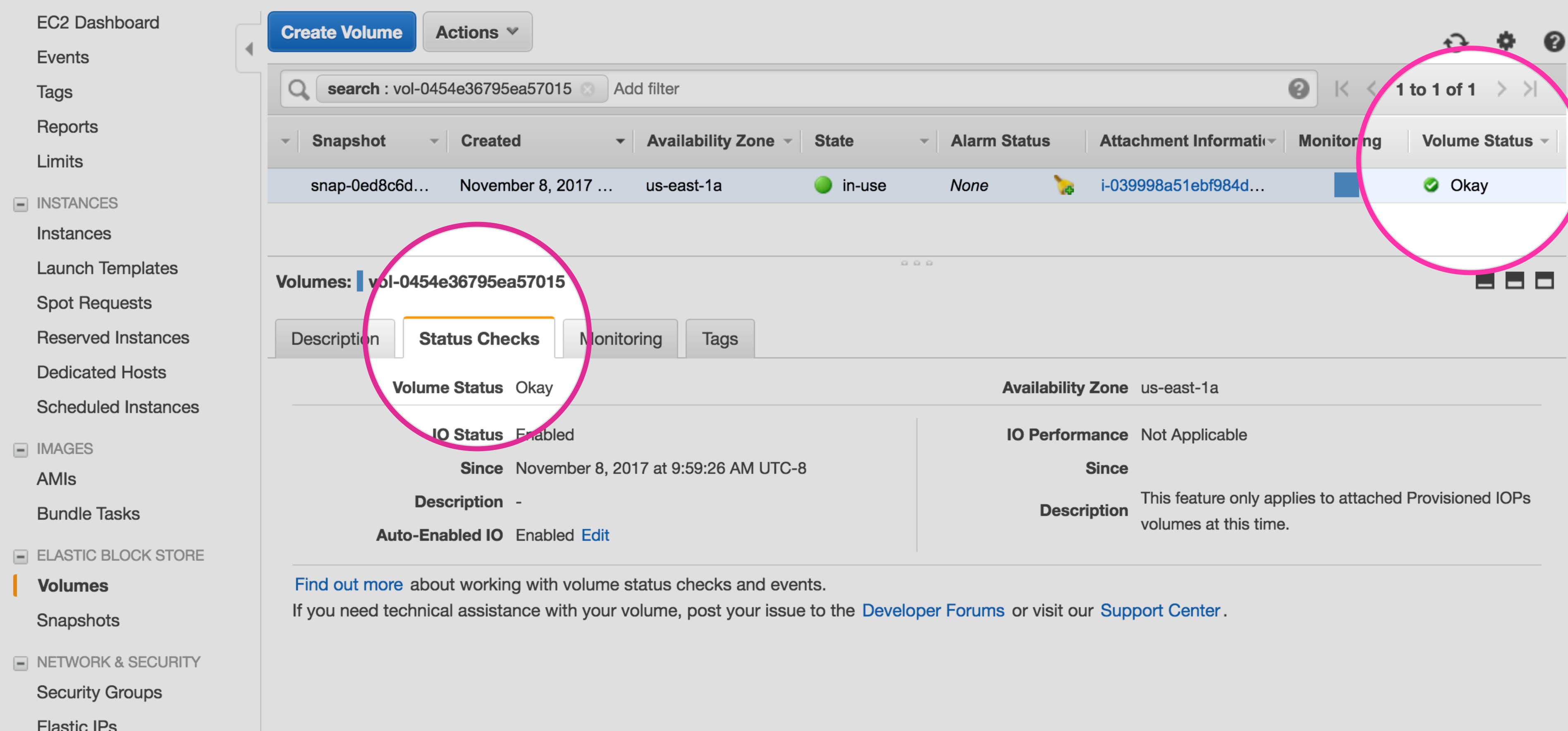 EBS volume status checks EBS volume status checks