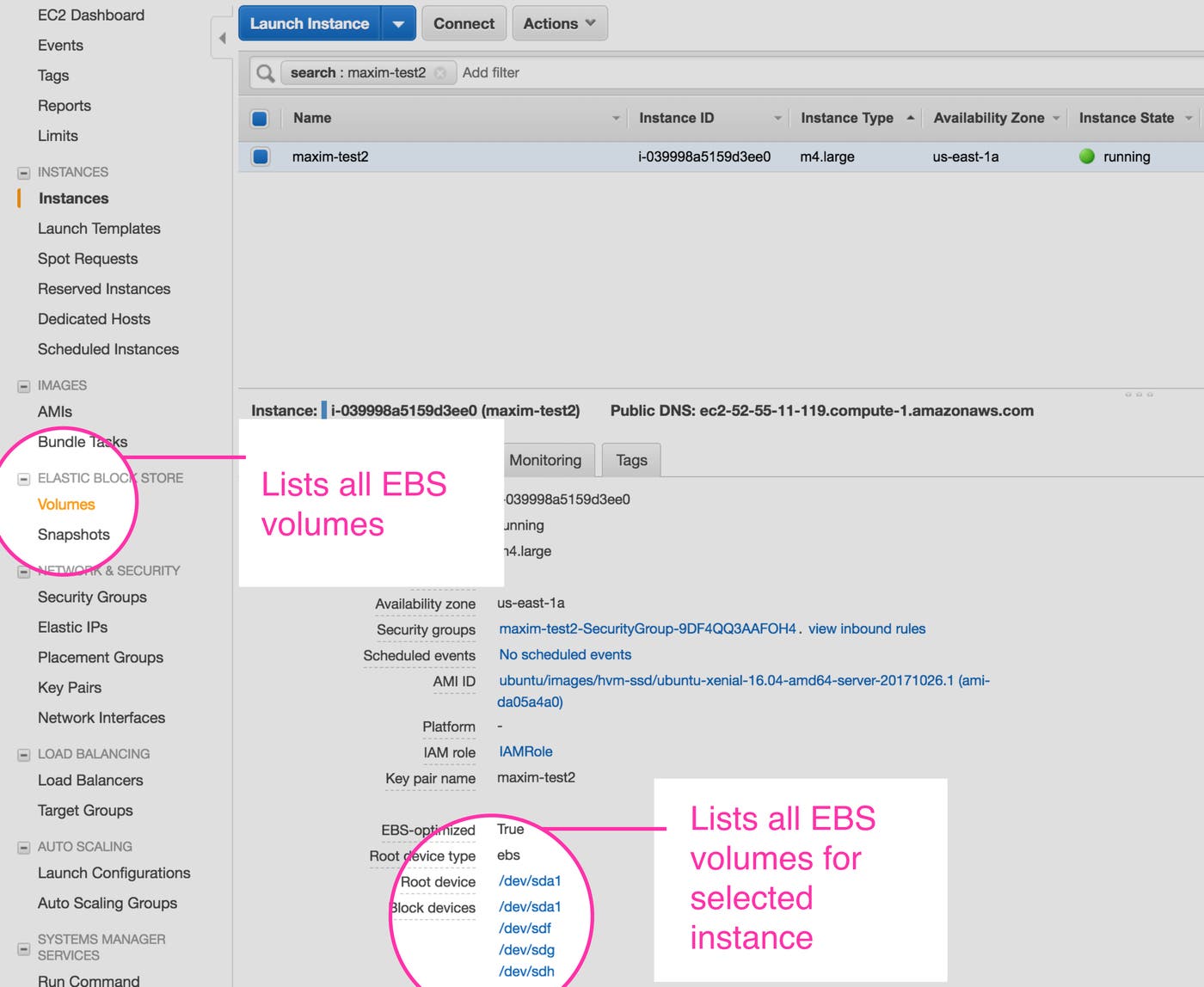 View EBS volumes from the EC2 console View EBS volumes from the EC2 console