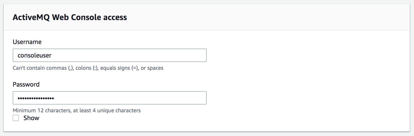 A screenshot shows the form you need to submit to create a user with access to the ActiveMQ Web Console. A screenshot shows the form you need to submit to create a user with access to the ActiveMQ Web Console.