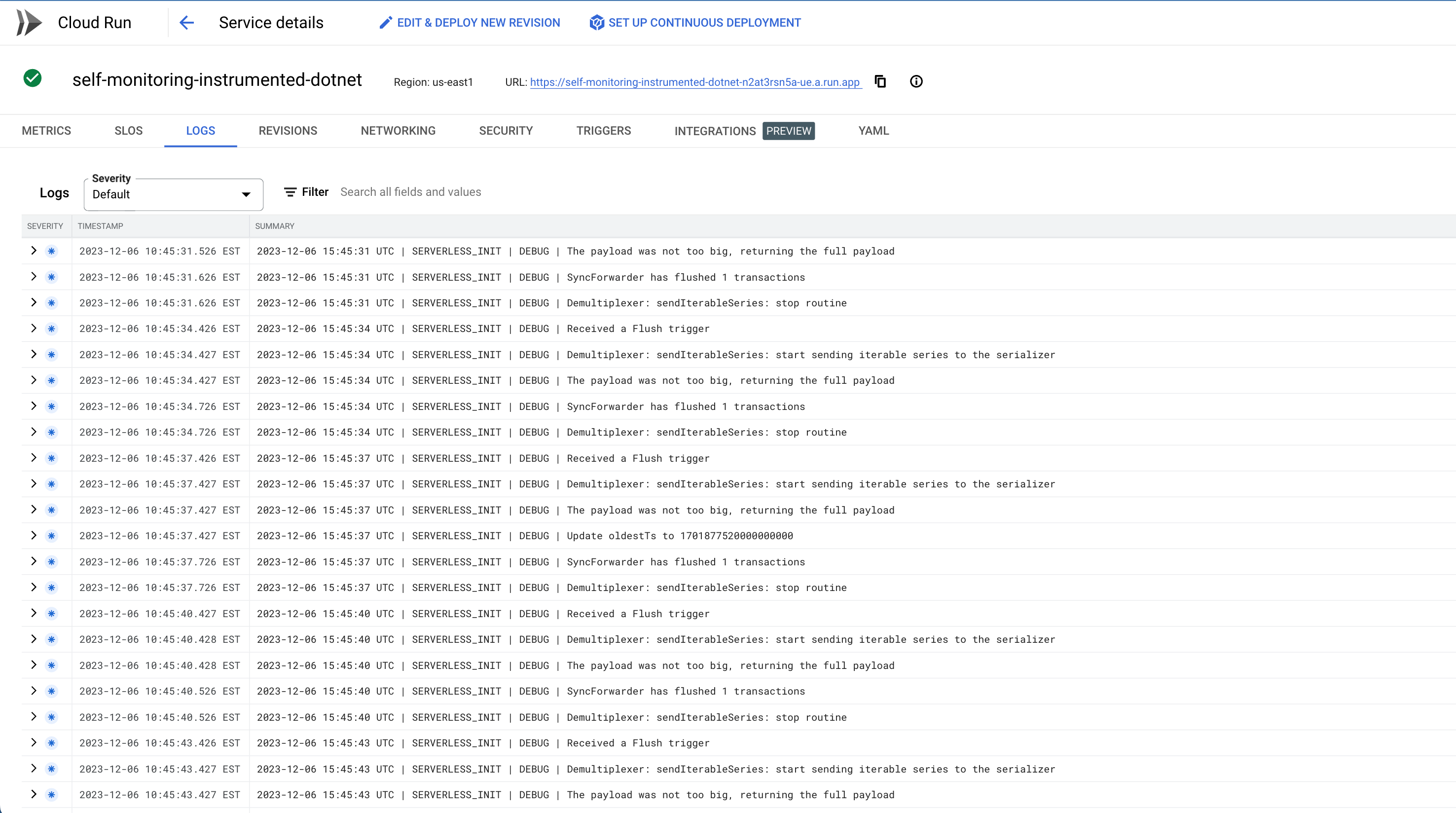 Google Cloud Run logs