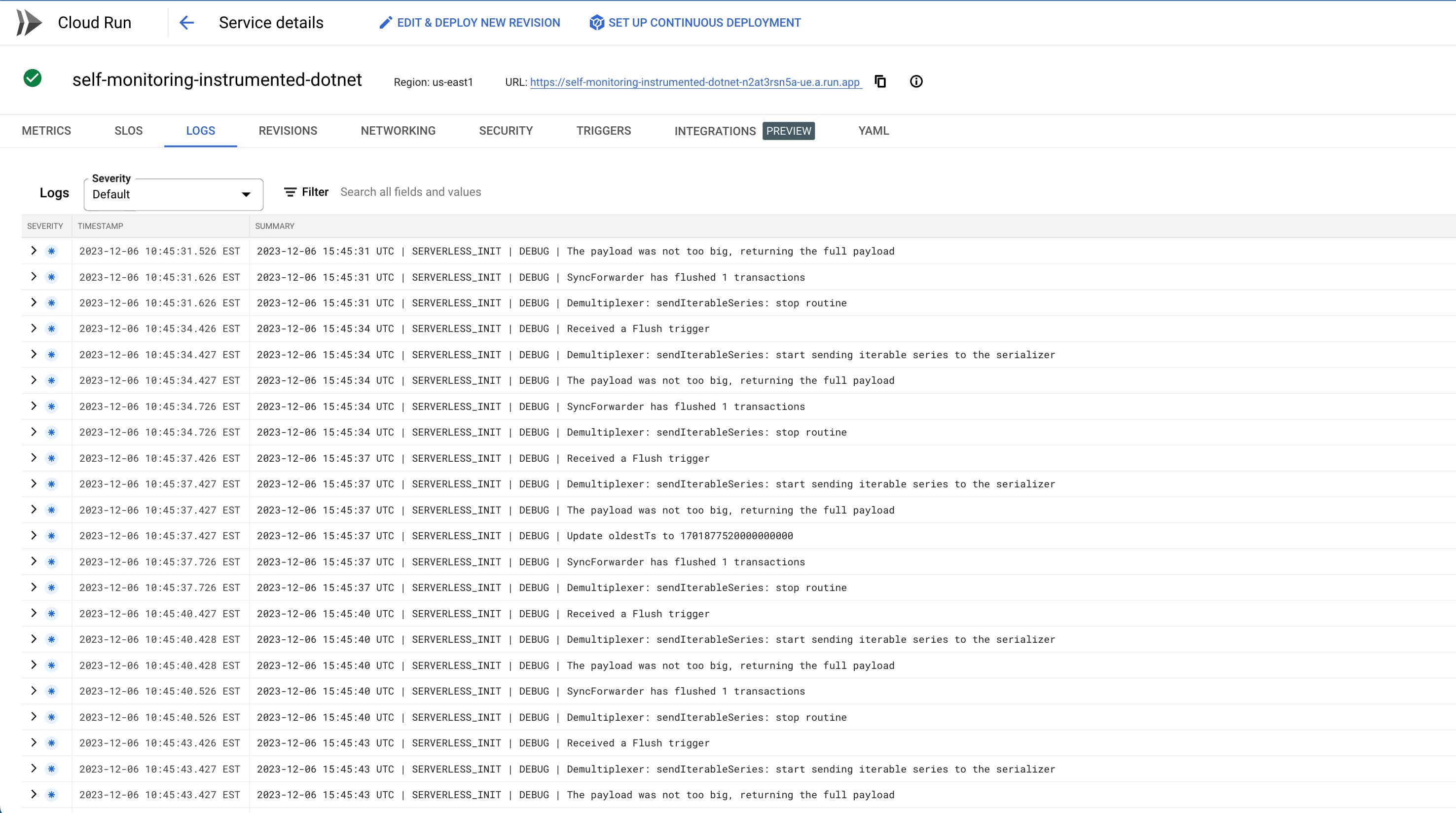 Google Cloud Run logs Google Cloud Run logs