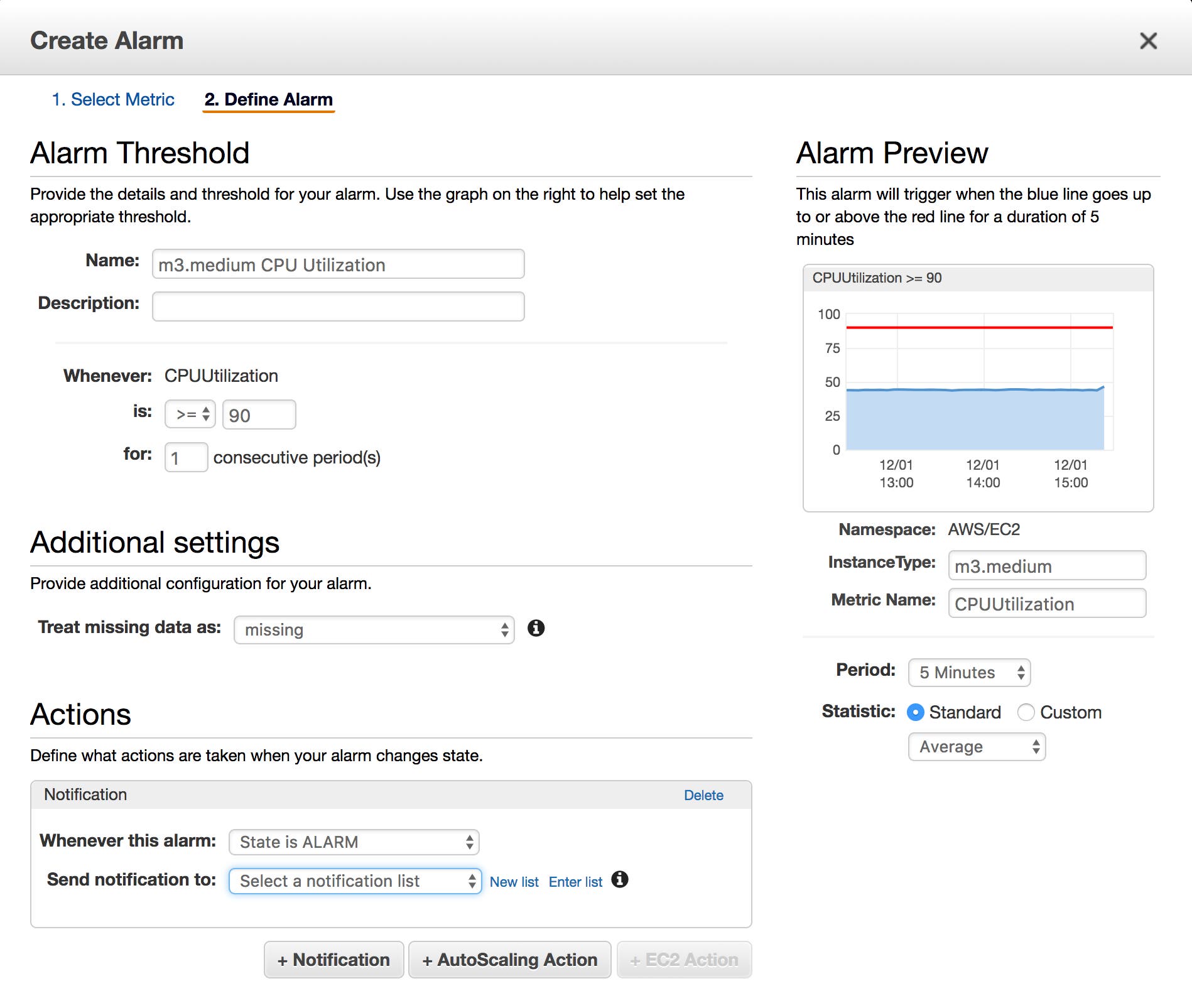 Create alarms in CloudWatch Create alarms in CloudWatch