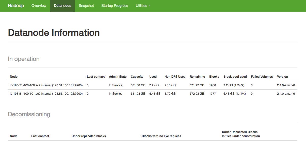 Hadoop YARN stats - DataNode information panel Hadoop YARN stats - DataNode information panel