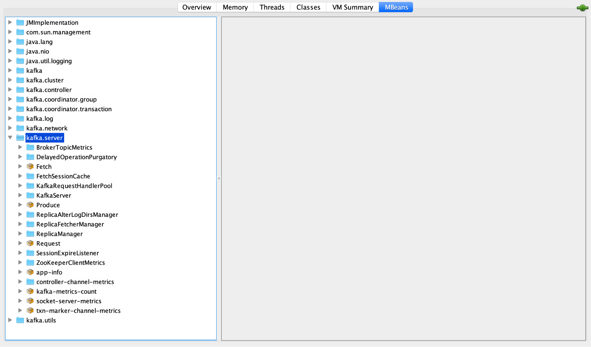JConsole's MBean tab shows relevant JMX paths such as kafka.server and kafka.cluster