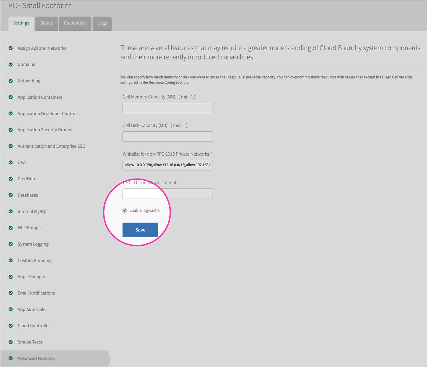 Enable Log Cache Enable Log Cache