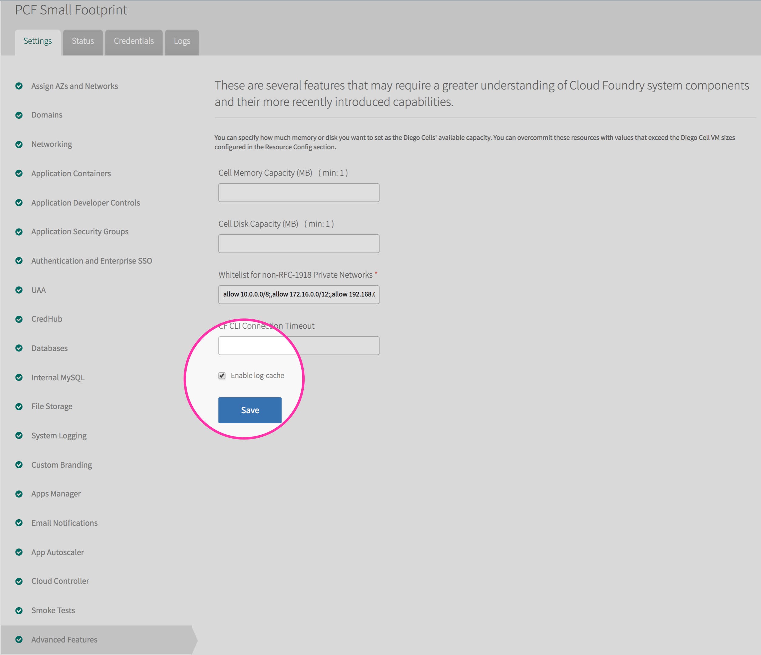 Enable Log Cache Enable Log Cache