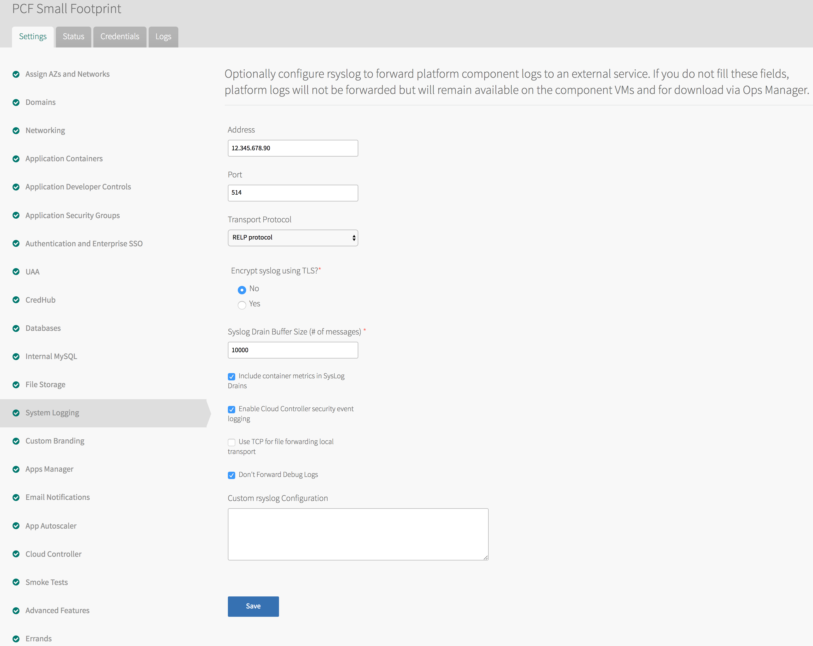 PAS syslog forwarding