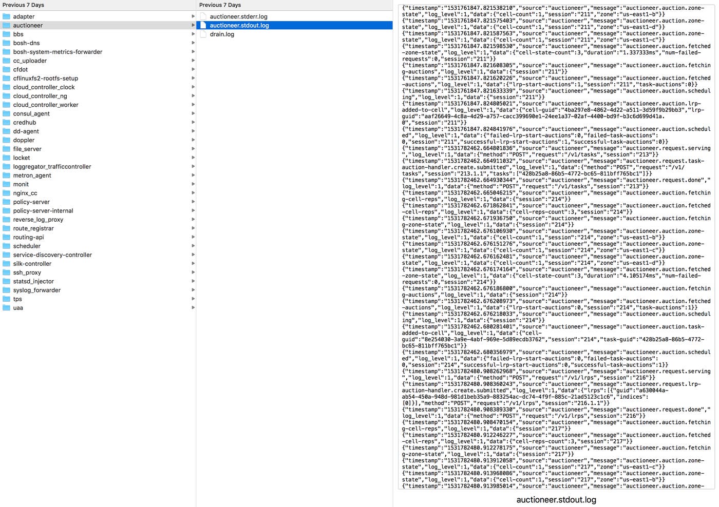 PAS system logs PAS system logs