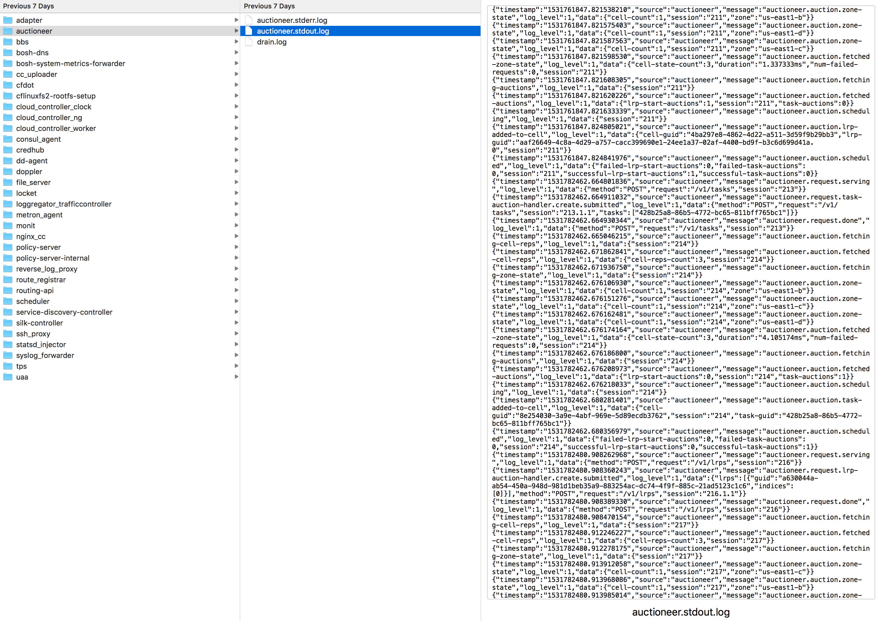 PAS system logs PAS system logs