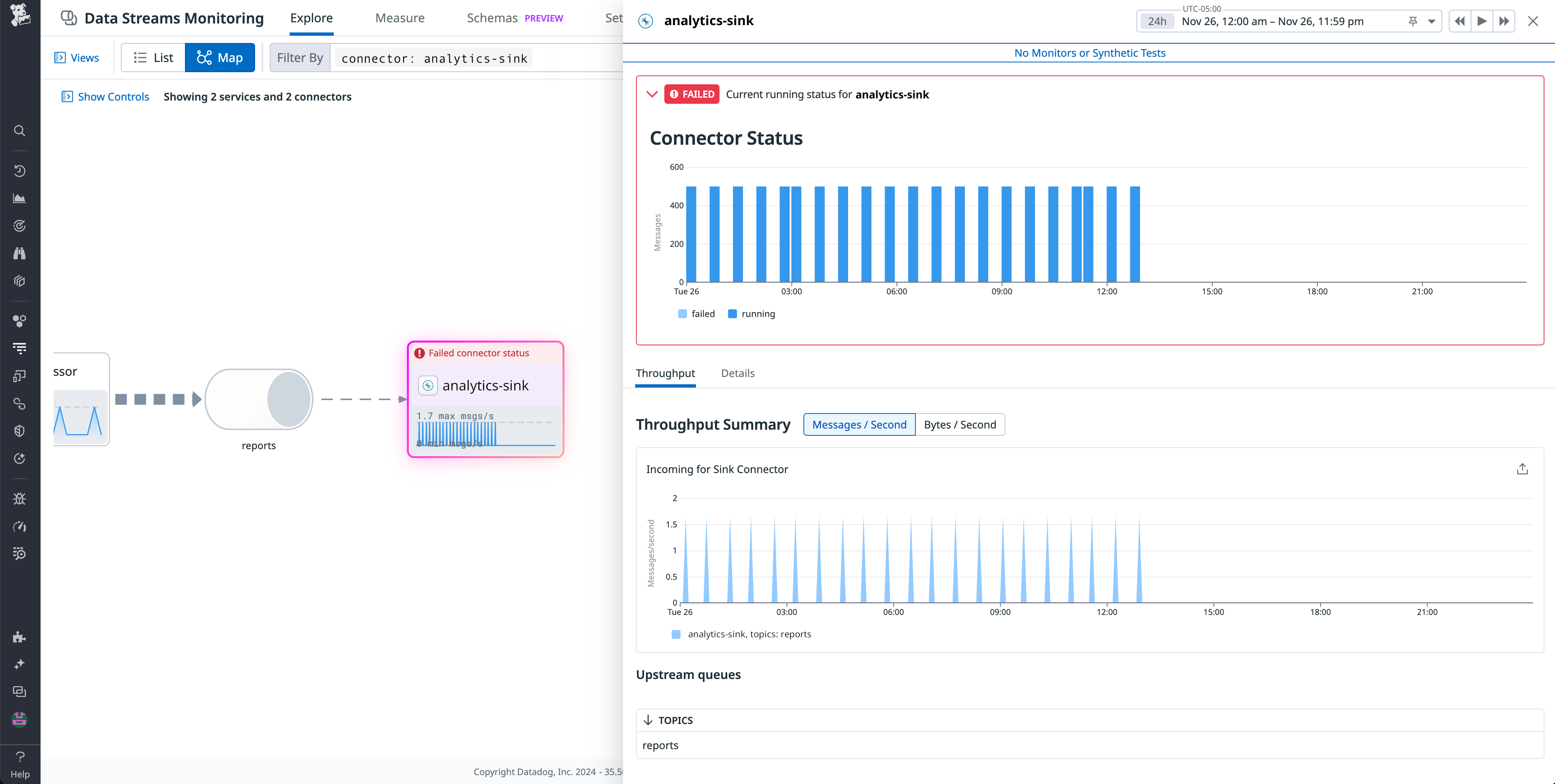 Detailed information in DSM about a failed connector