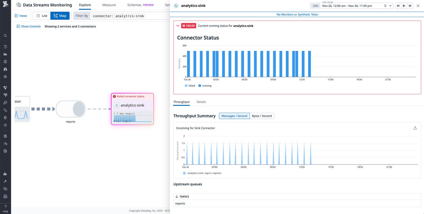 Detailed information in DSM about a failed connector Detailed information in DSM about a failed connector