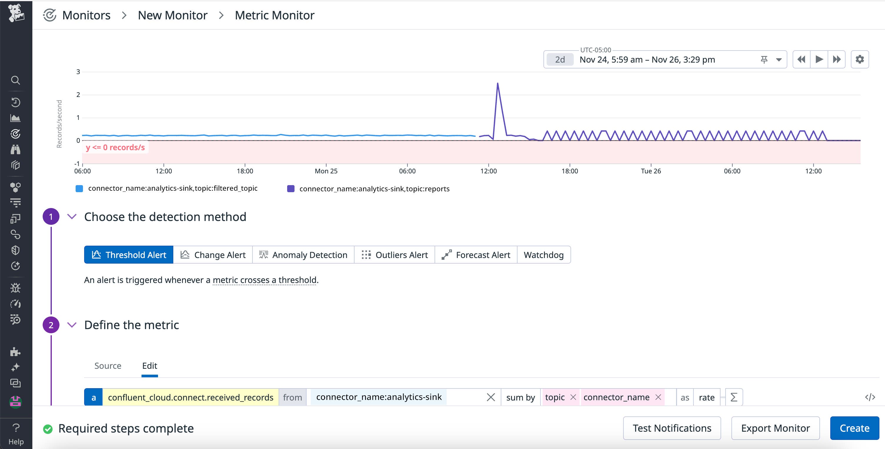 Setting a monitor on connector status. Setting a monitor on connector status.