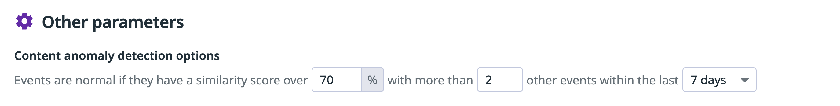 Additional parameters related to the Content Anomaly Detection method.
