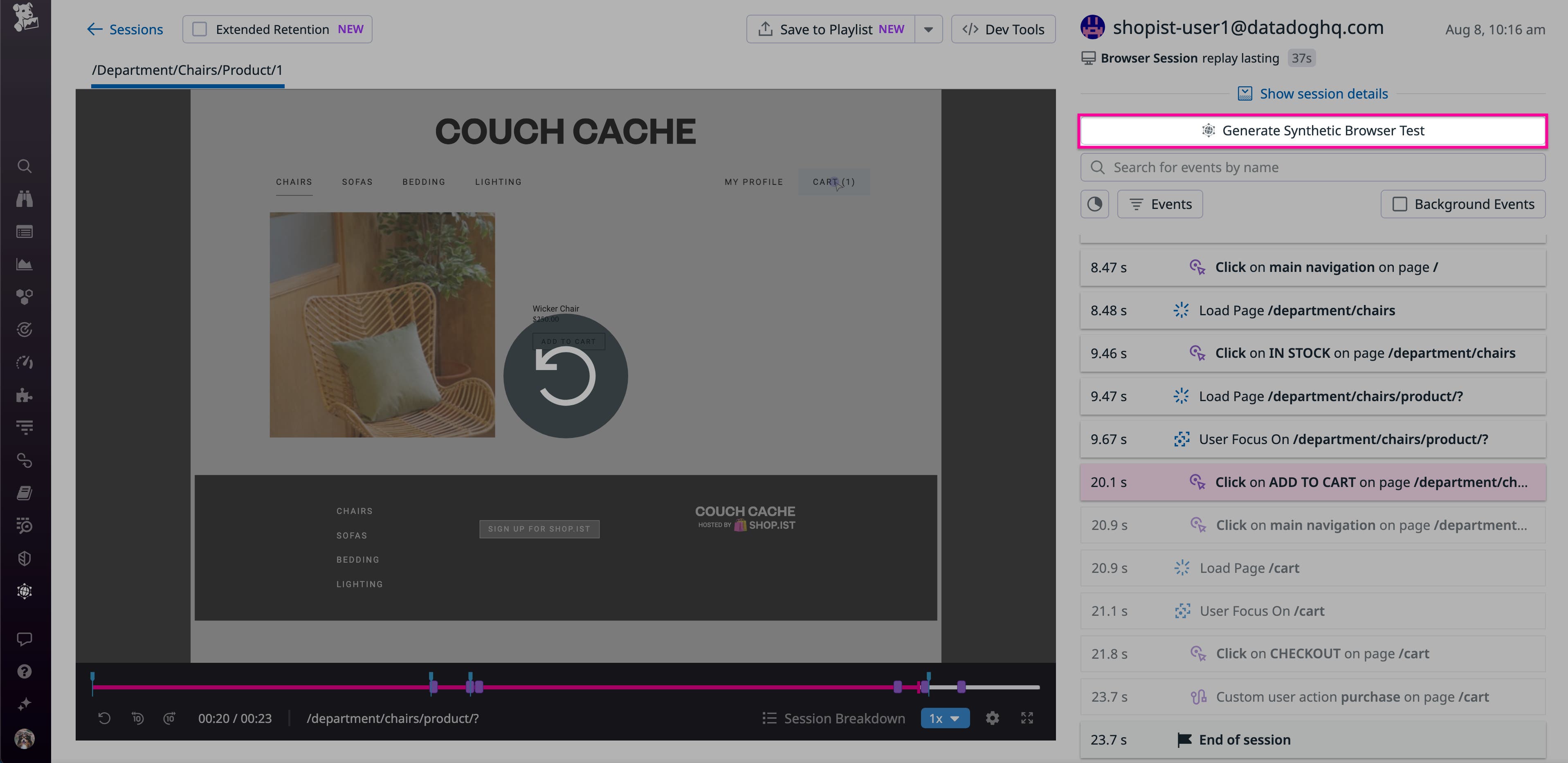 Generate a Synthetic Browser test from a Session Replay Generate a Synthetic Browser test from a Session Replay