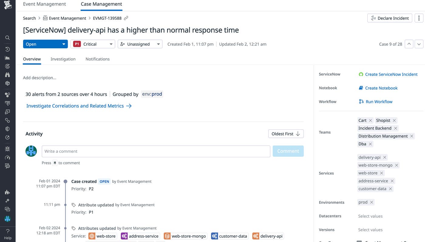 A case in Case Management that can be bidirectionally synced with a ServiceNow ticket. A case in Case Management that can be bidirectionally synced with a ServiceNow ticket.