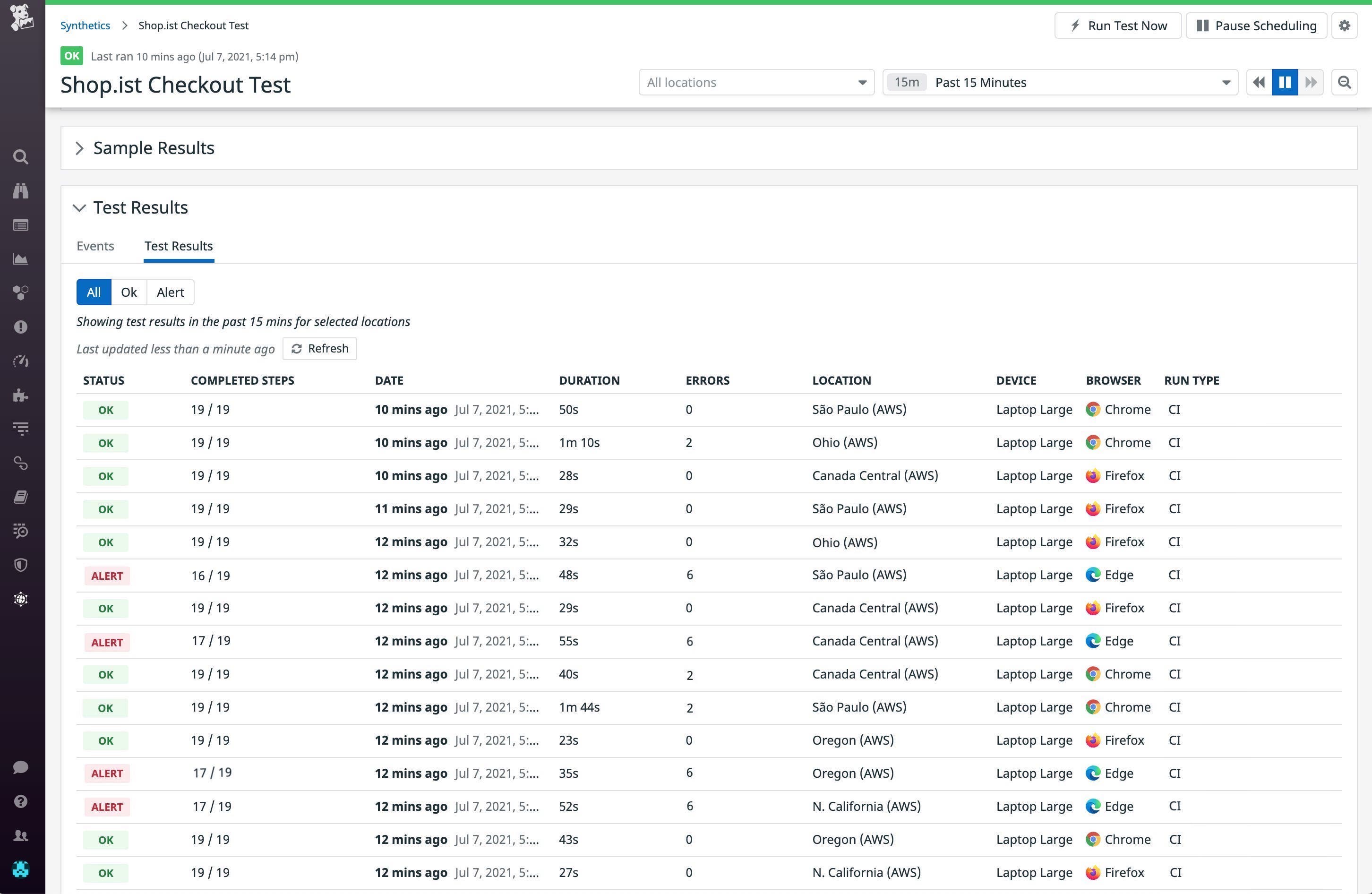 List of test results run on different browsers and devices List of test results run on different browsers and devices