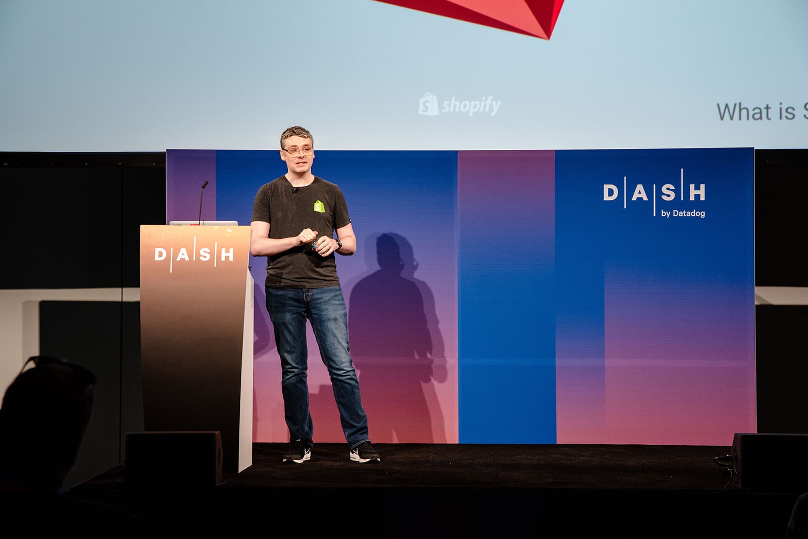 Shopify's Aaron Brady speaking at Dash 2018 Shopify's Aaron Brady speaking at Dash 2018