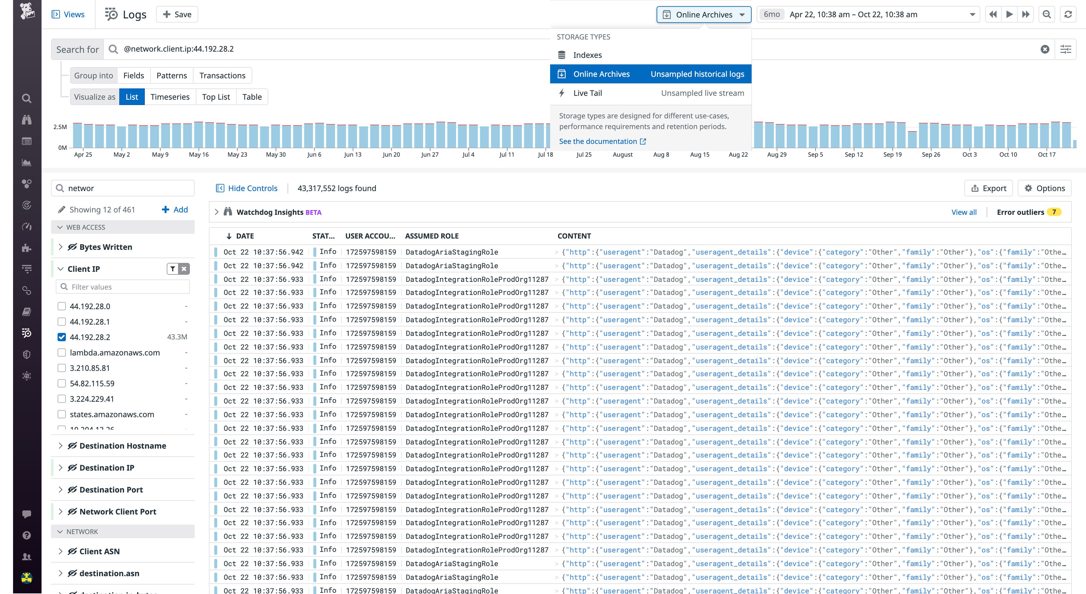 Online Archives provides easy historical log analysis and investigation with 15 month retention and live queries.